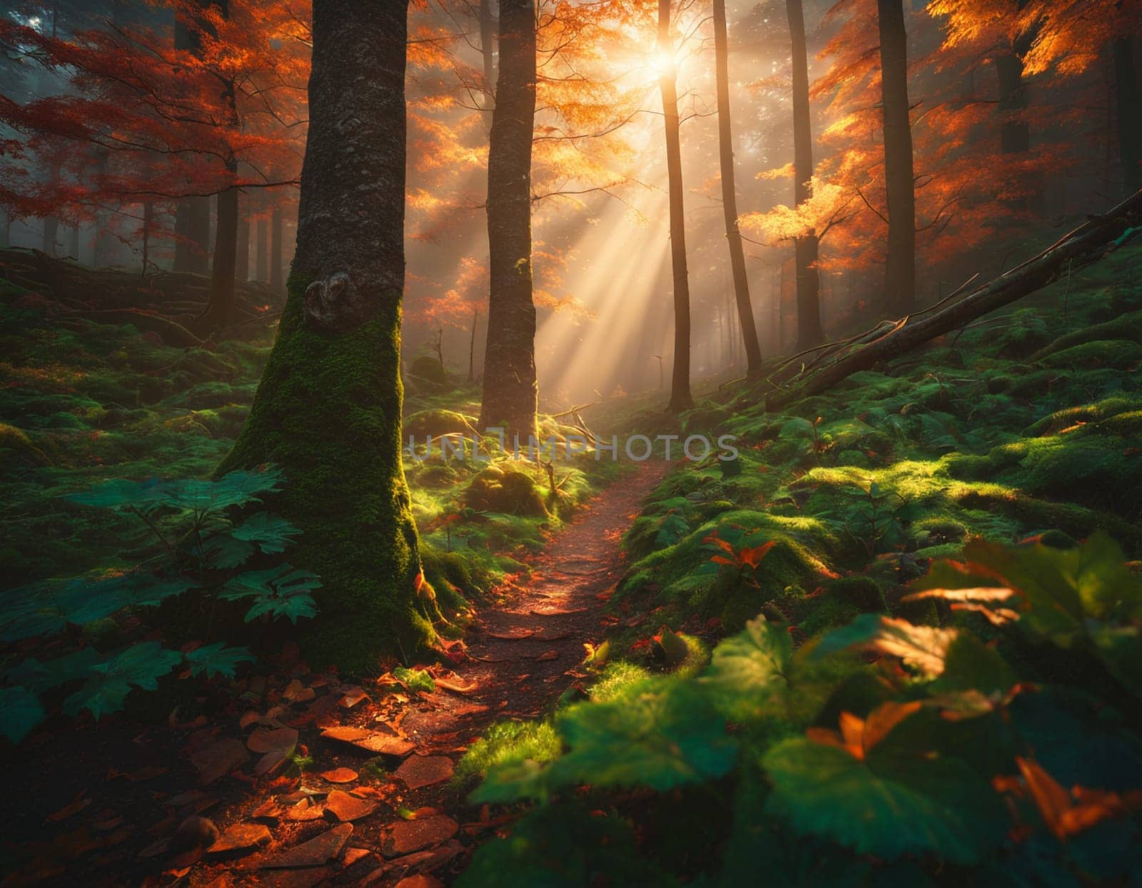 Beautiful morning forest. High quality illustration