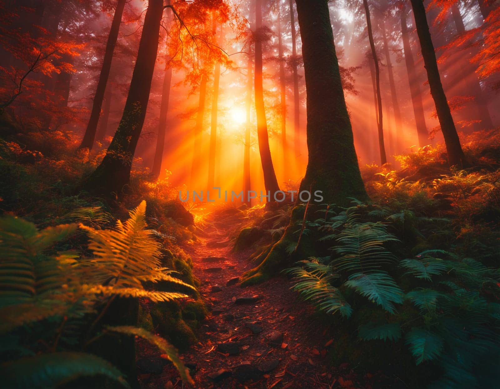 Beautiful morning forest. High quality illustration