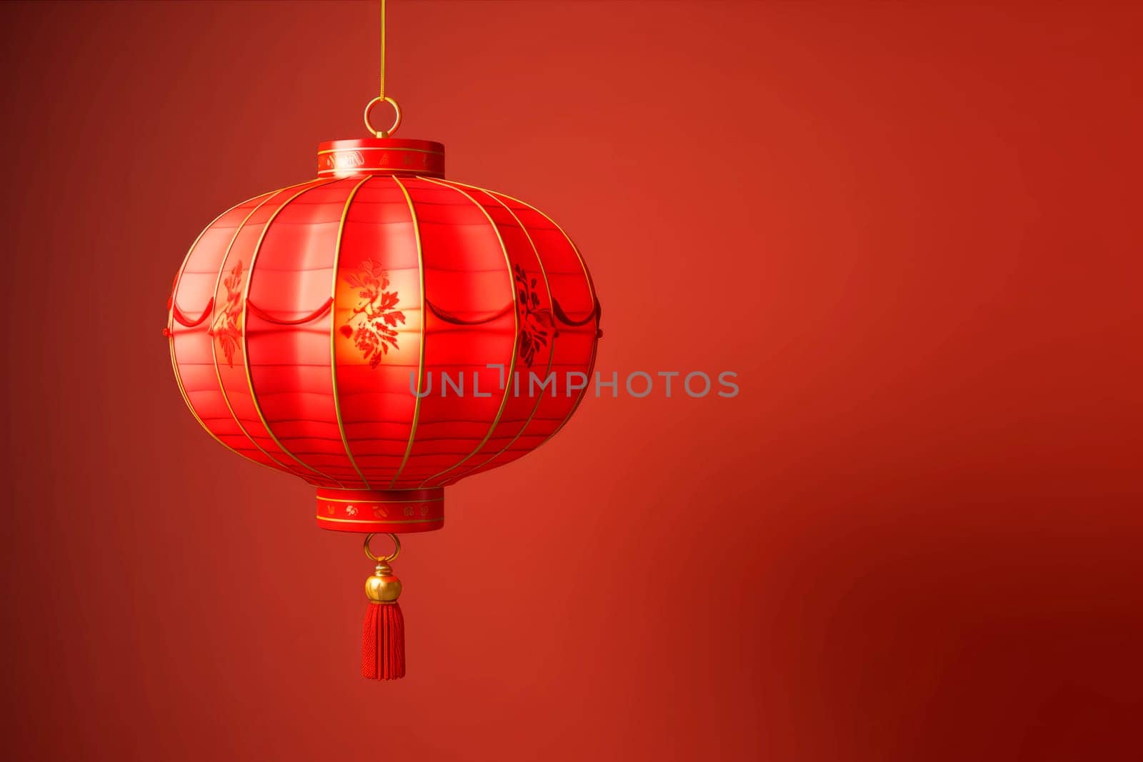 Red Chinese flashlight on a light background. Minimalism.