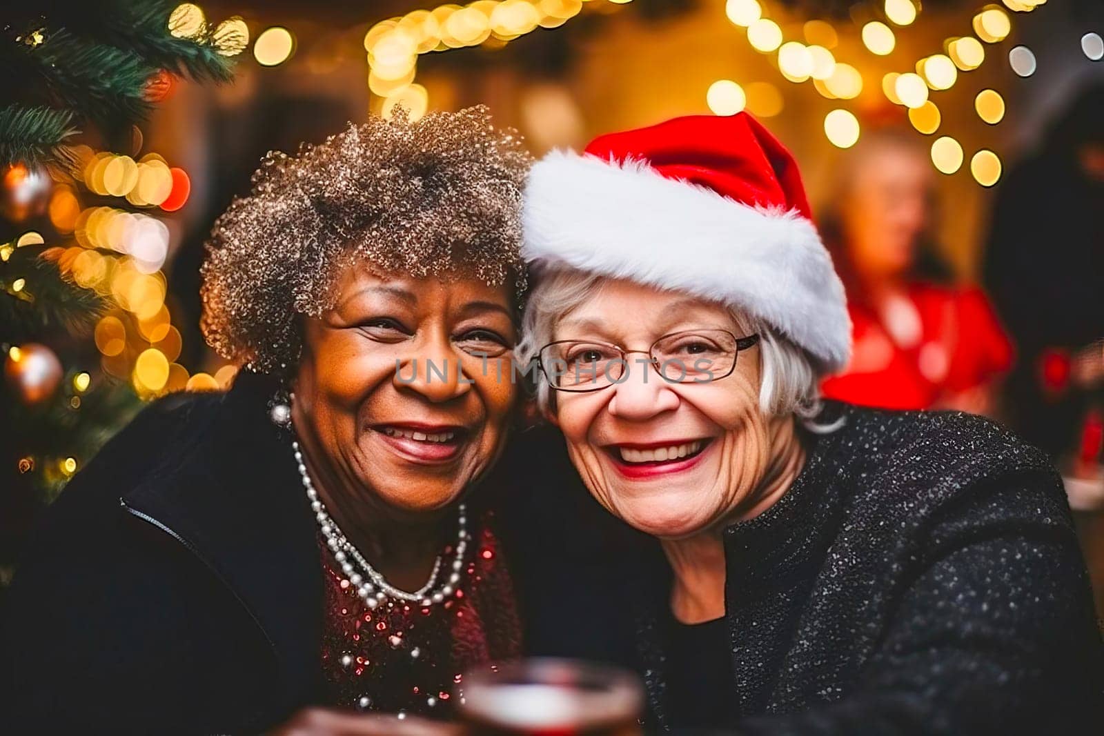 Vibrant New Year Celebration with Senior Friends. Generative AI.