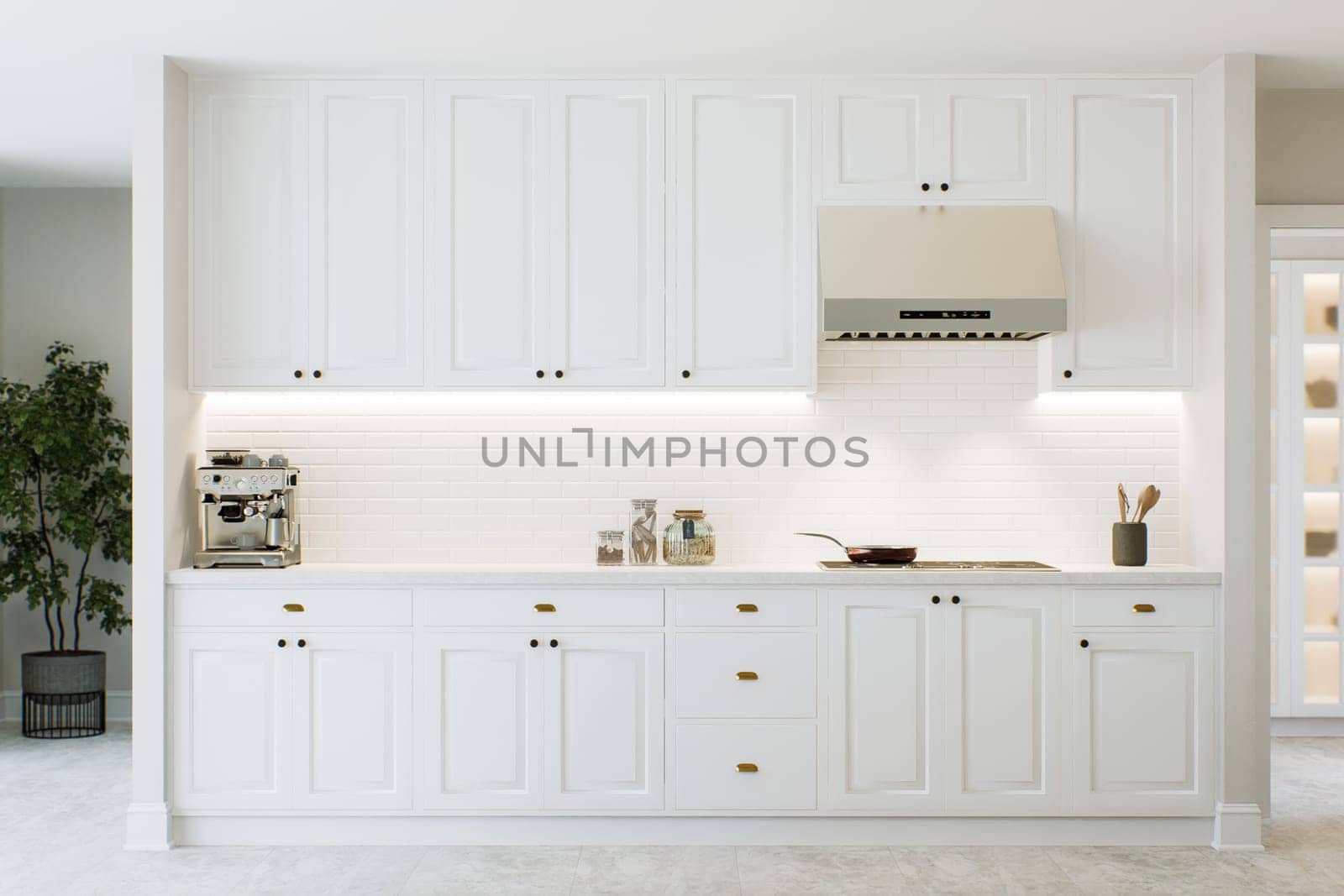 Spacious kitchen design. 3D rendering. by N_Design