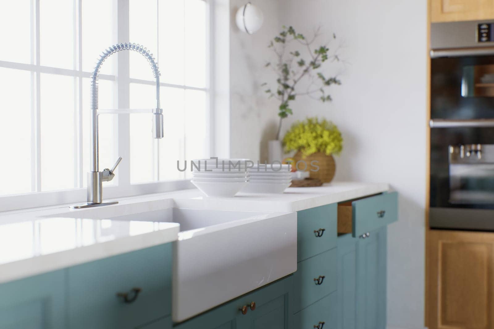 Accent on the kitchen sink with faucet in the kitchen. by N_Design