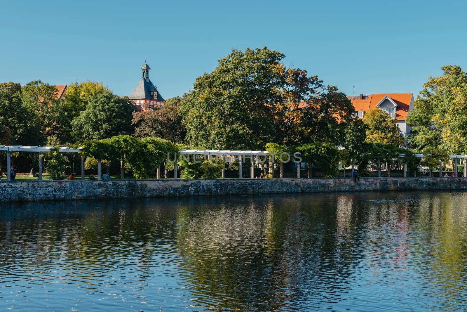 On An Old European City Bietigheim-Bissingen In Germany. the City Park of Bietigheim-Bissingen, Baden-Wuerttemberg, Germany, Europe. Autumn Park and house