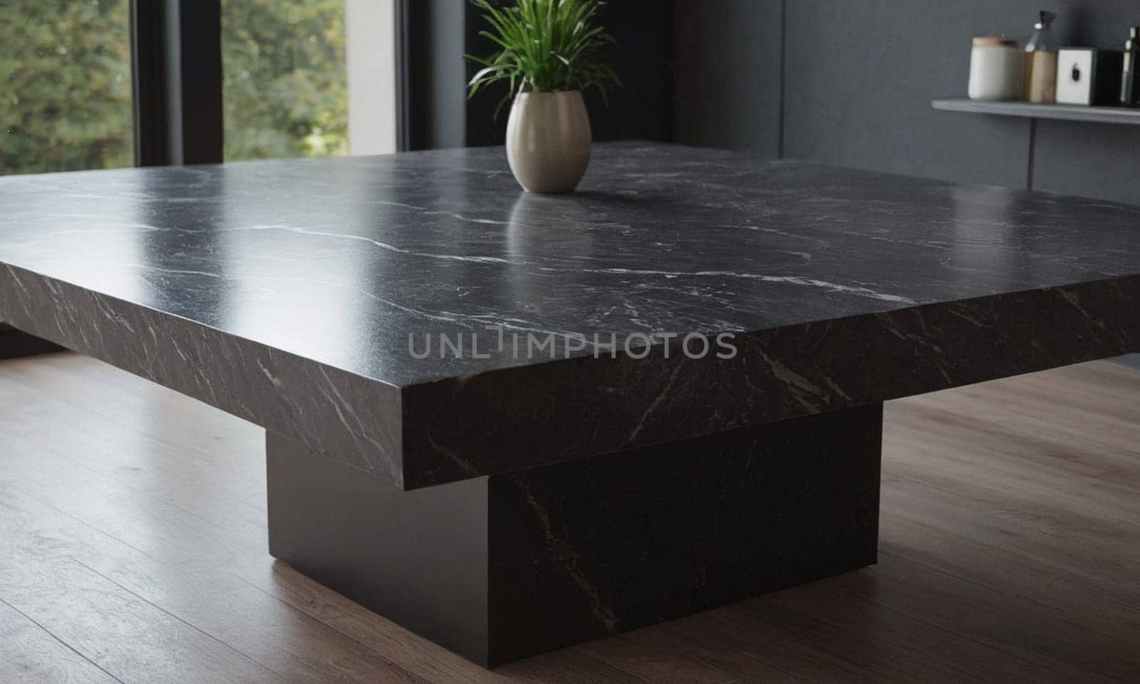 Professional design background with expensive black granite. Dark stone table by NeuroSky