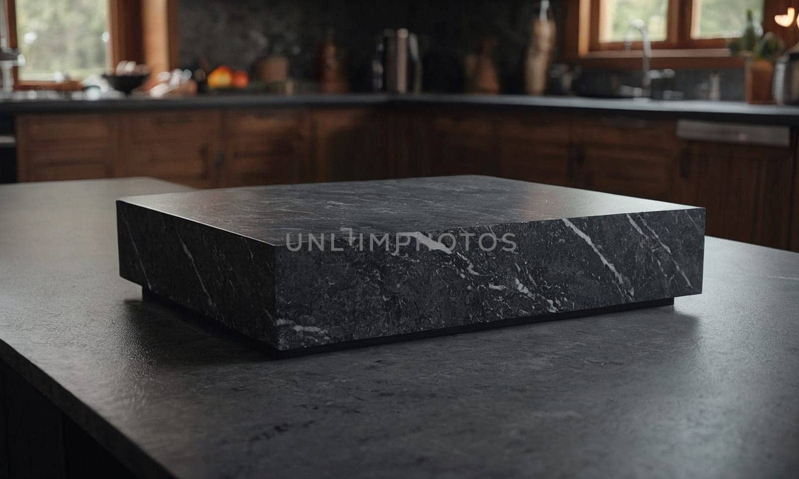 Professional design background with expensive black granite. Dark stone table by NeuroSky