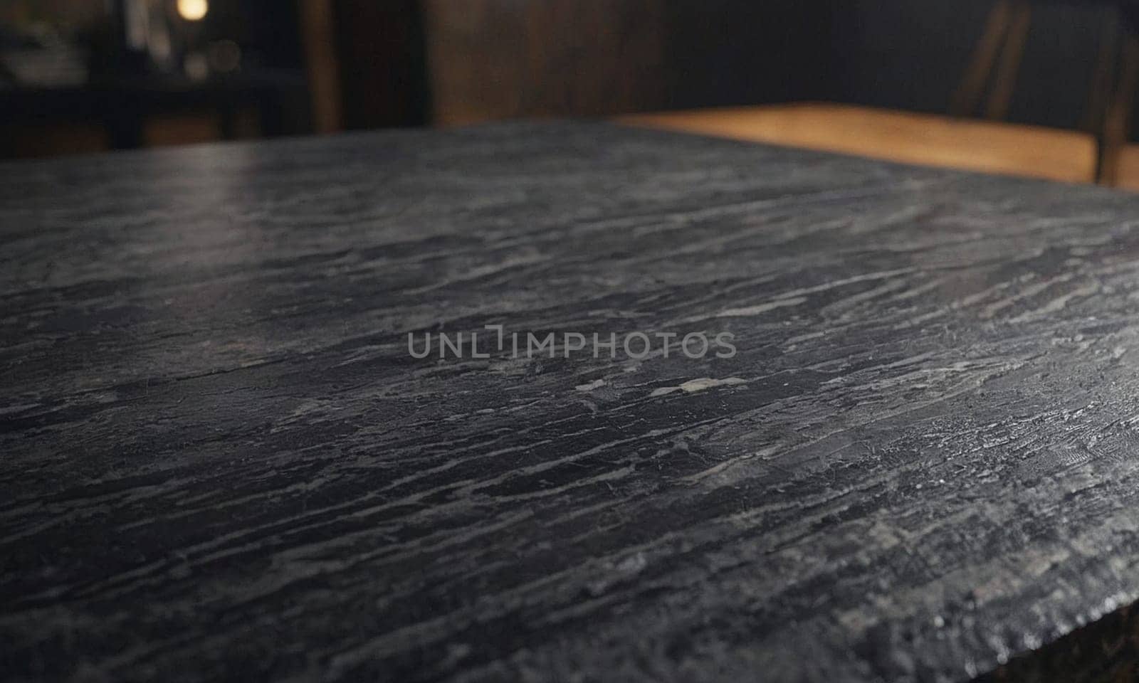 Professional design background with expensive black granite. Dark stone table with elements. High quality illustration