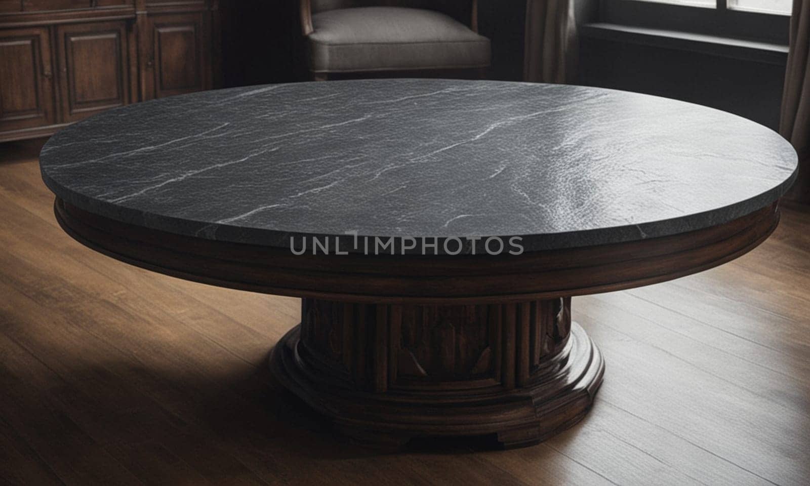 Professional design background with expensive black granite. Dark stone table by NeuroSky