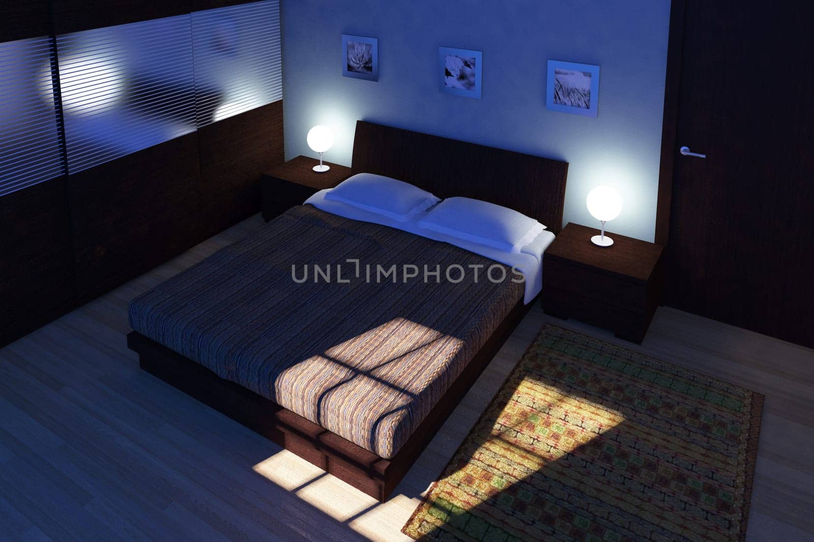 fine 3d image of bedroom night time