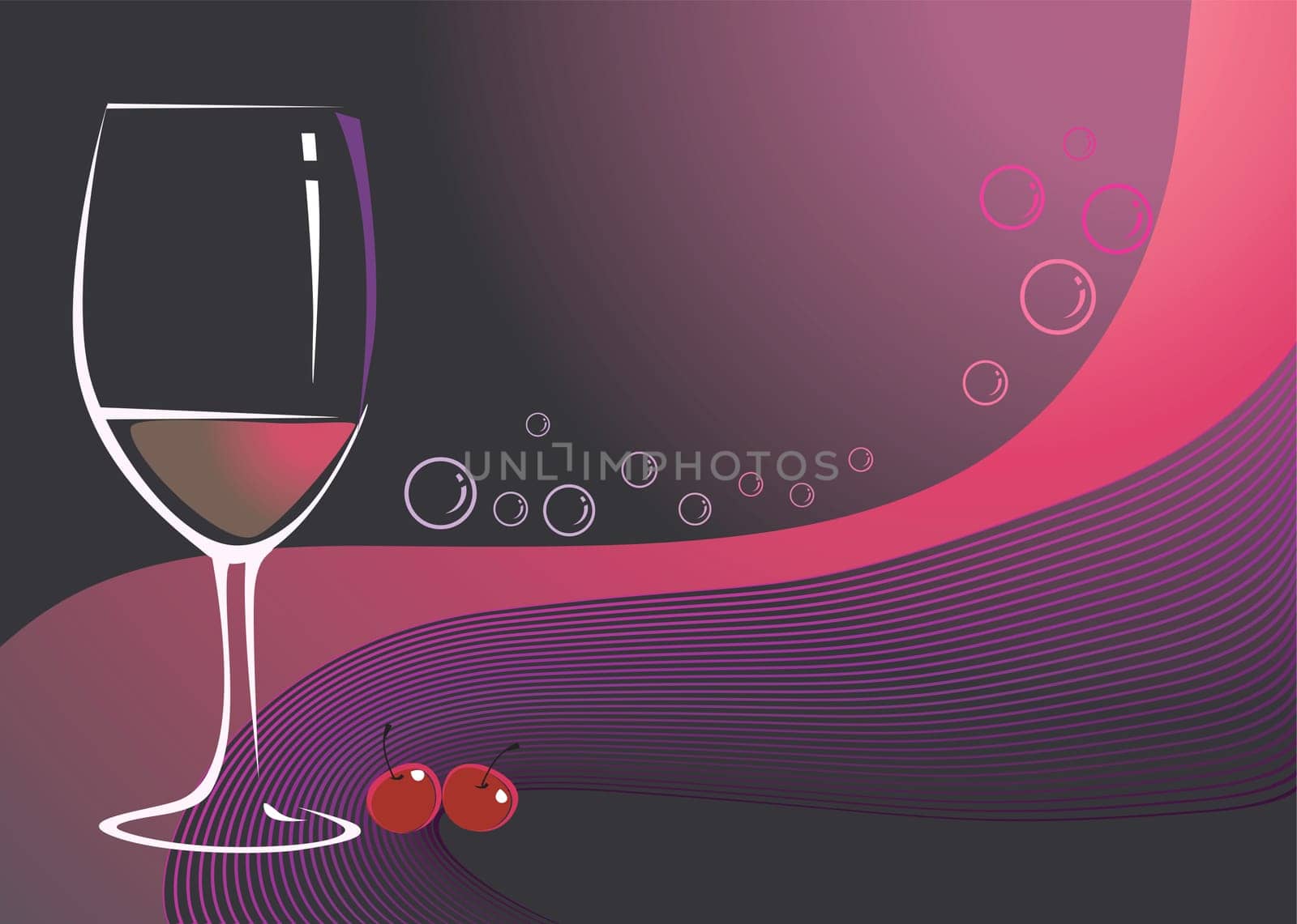 Illustration of a wine glass and a cherr