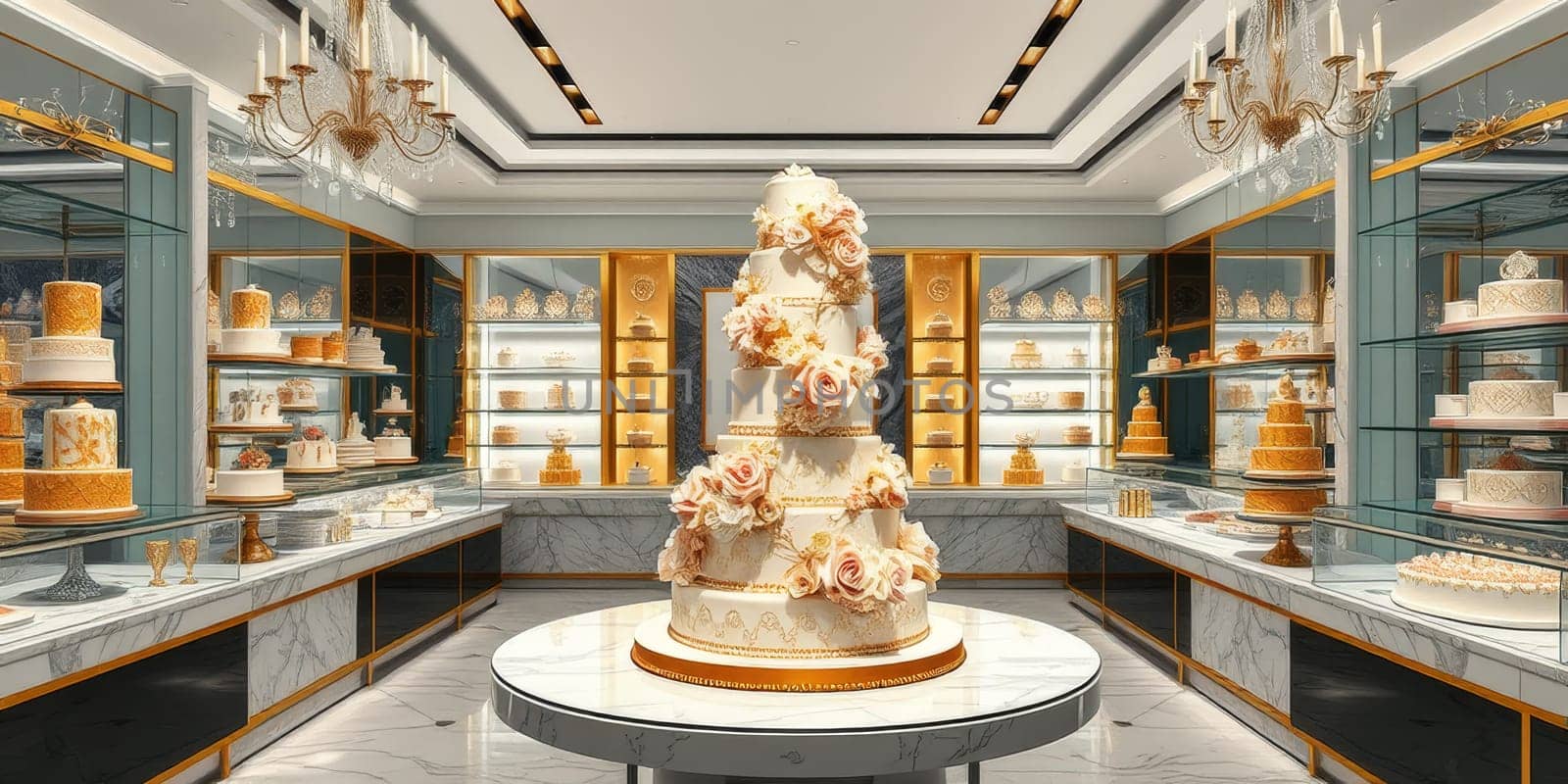 Boutique with chic wedding cakes. High quality photo