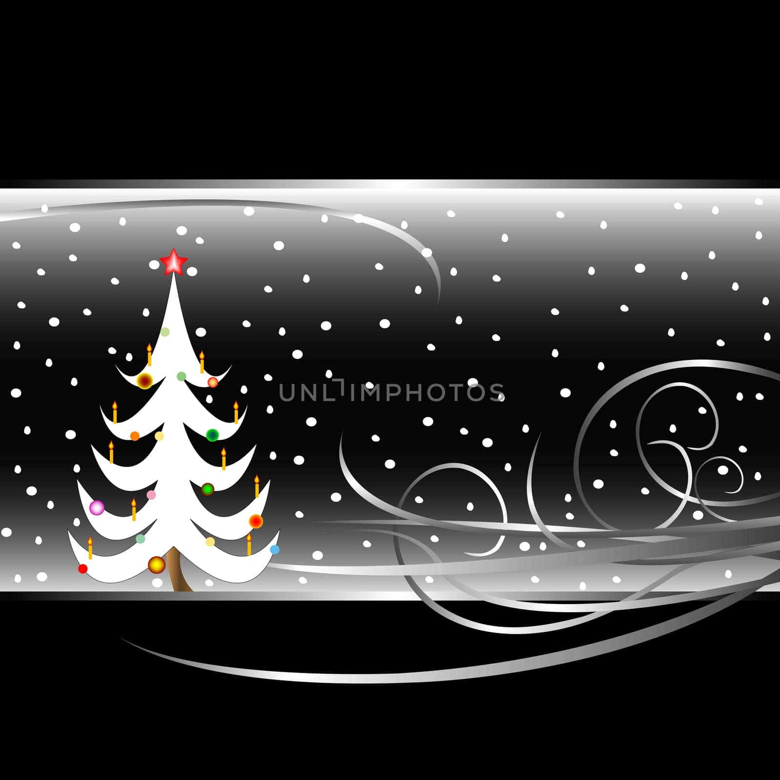 black and white christmas tree card