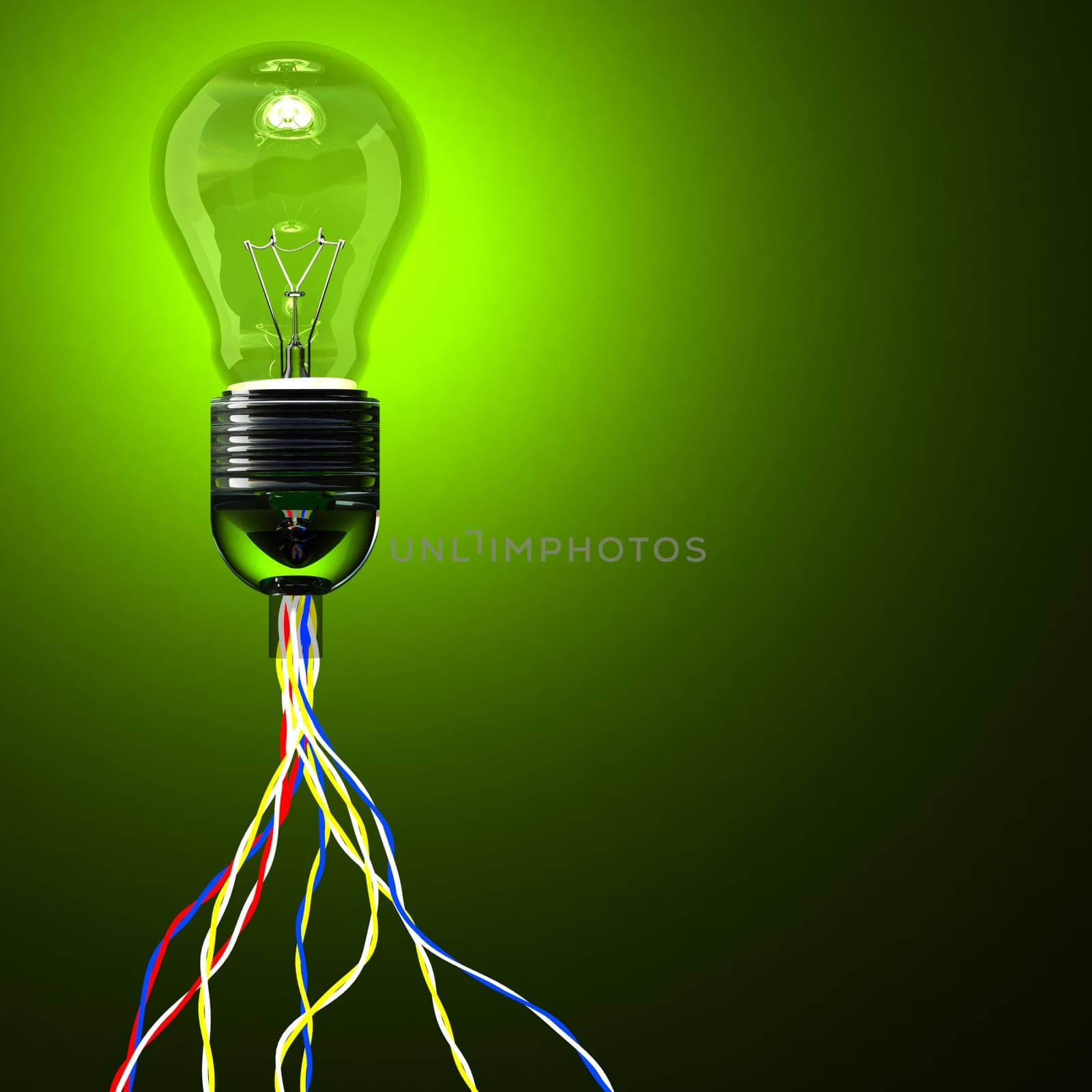 3d classic light bulb and several connection cable