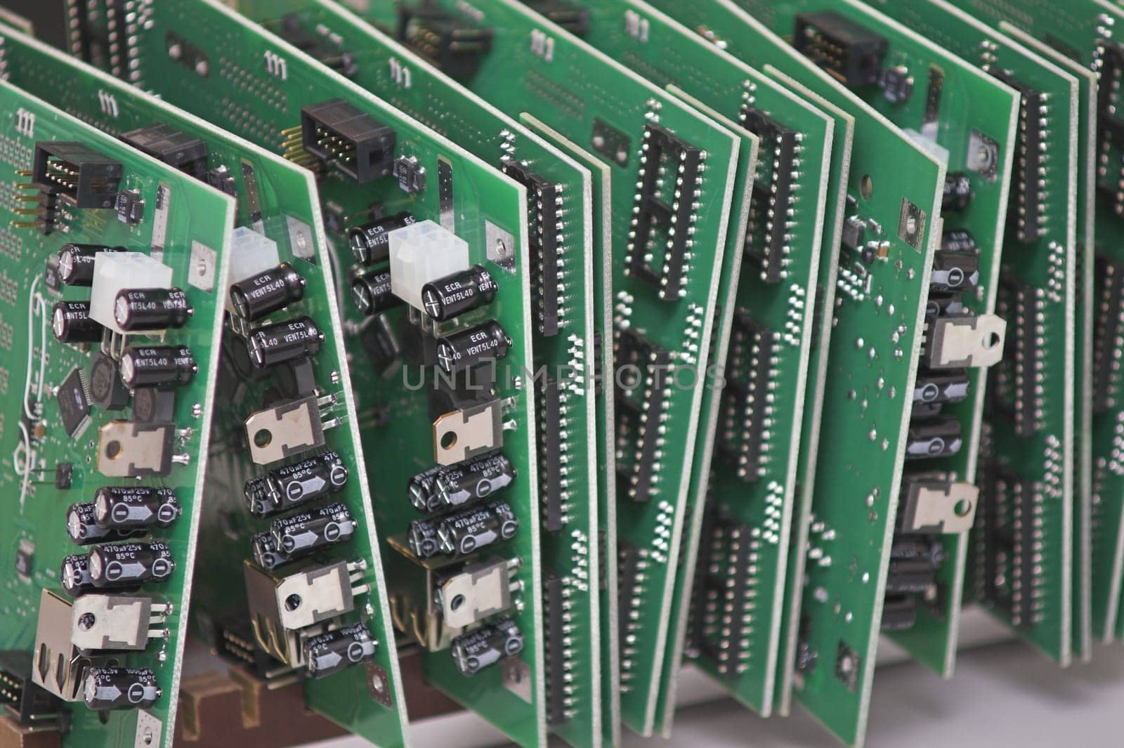 Integrated Circuits  stacked on a table.