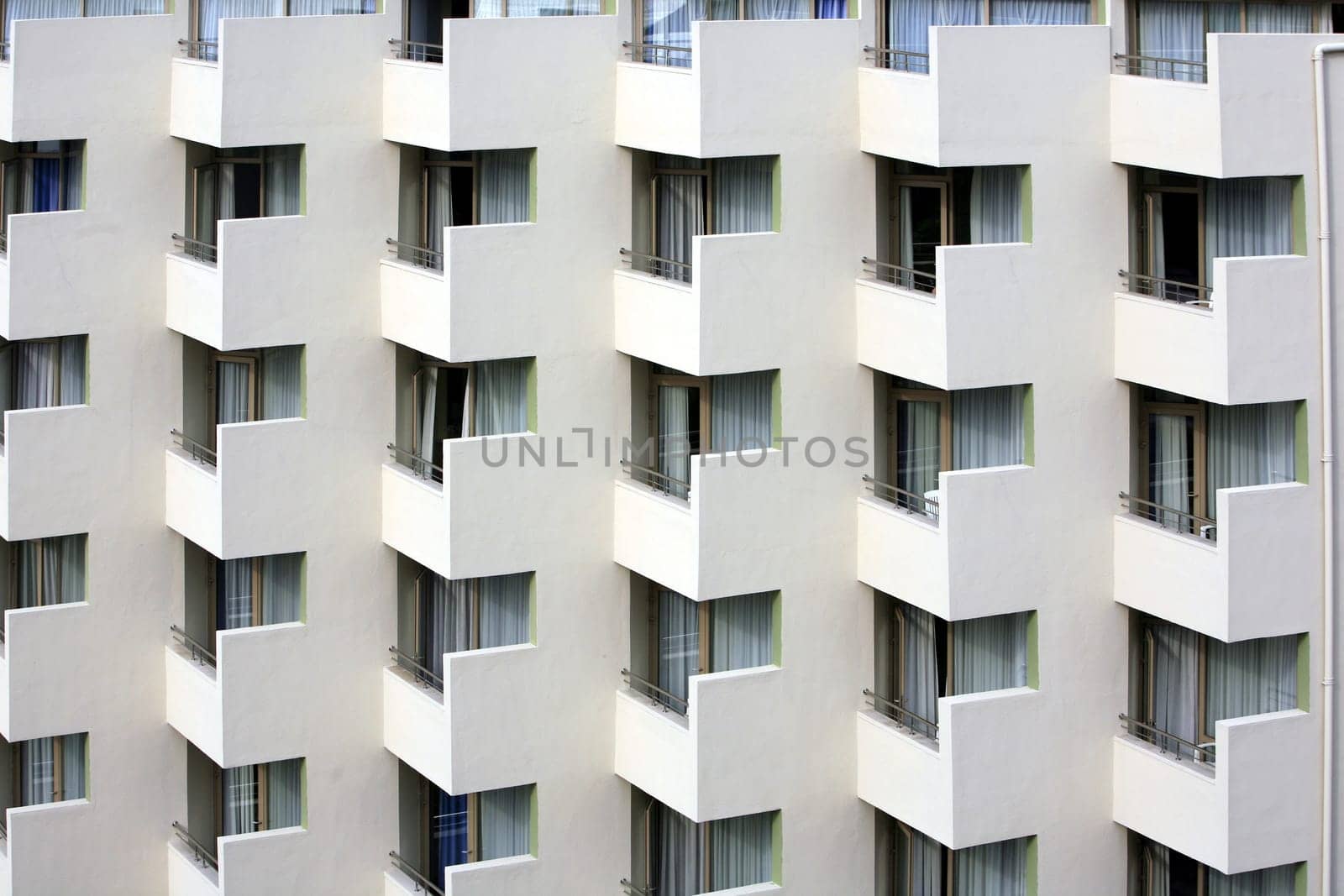 Monotonous hotel façade with balconies