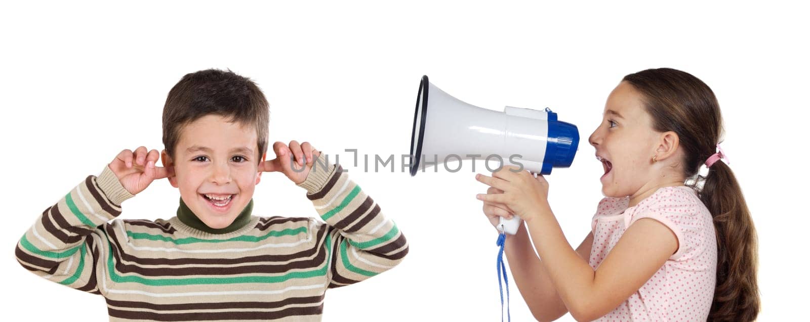 Little girl shouting through megaphone a