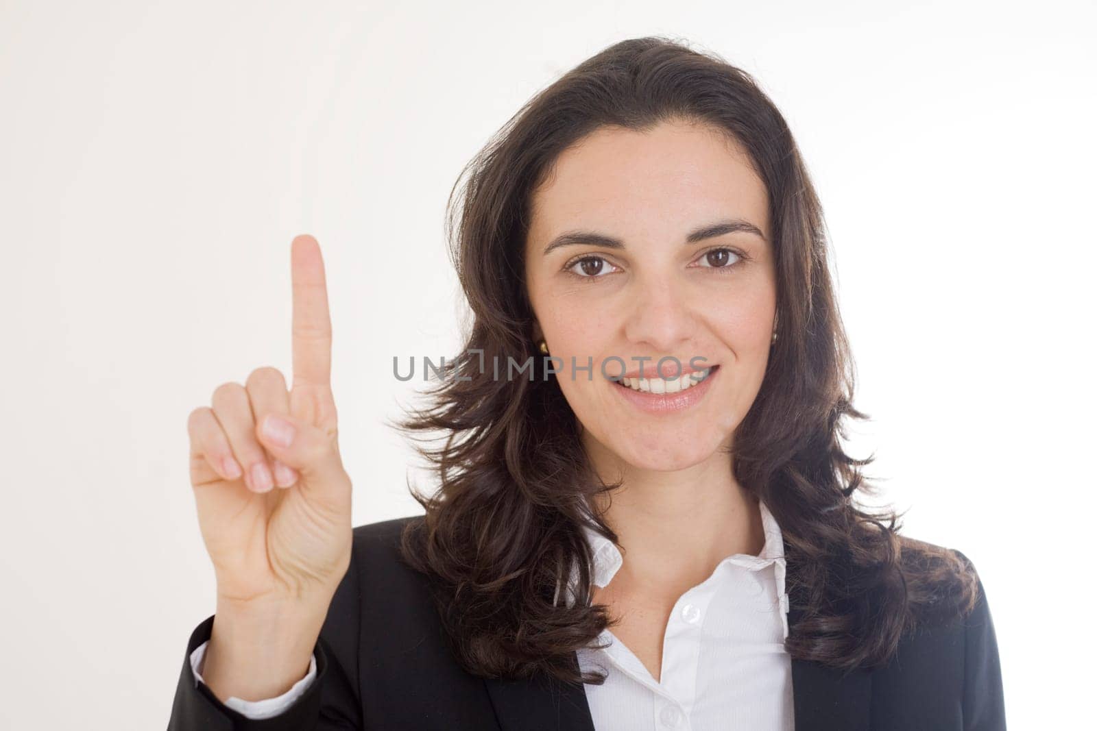 indicates the number one with her finger