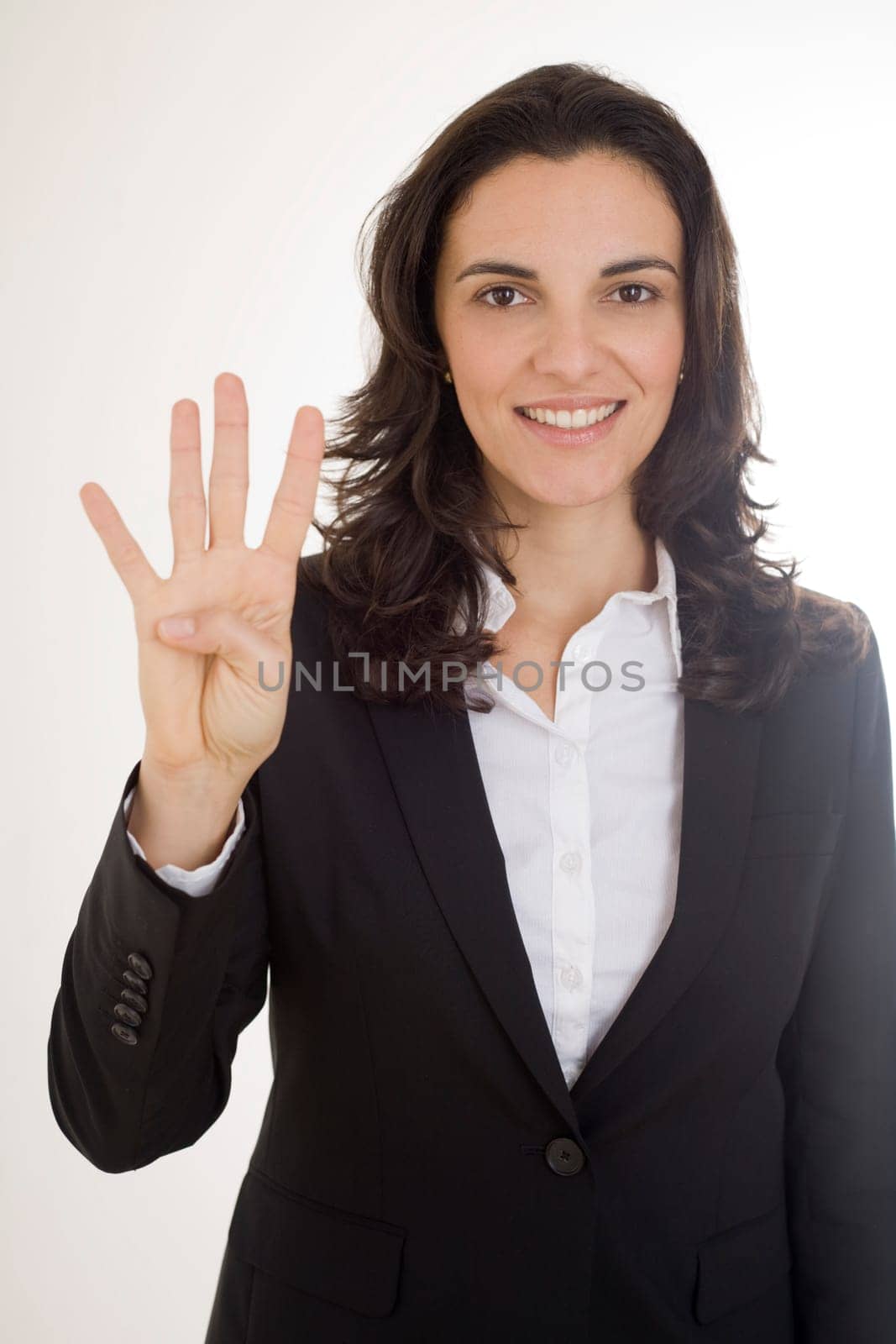 Woman showing the number 4 with four fingers