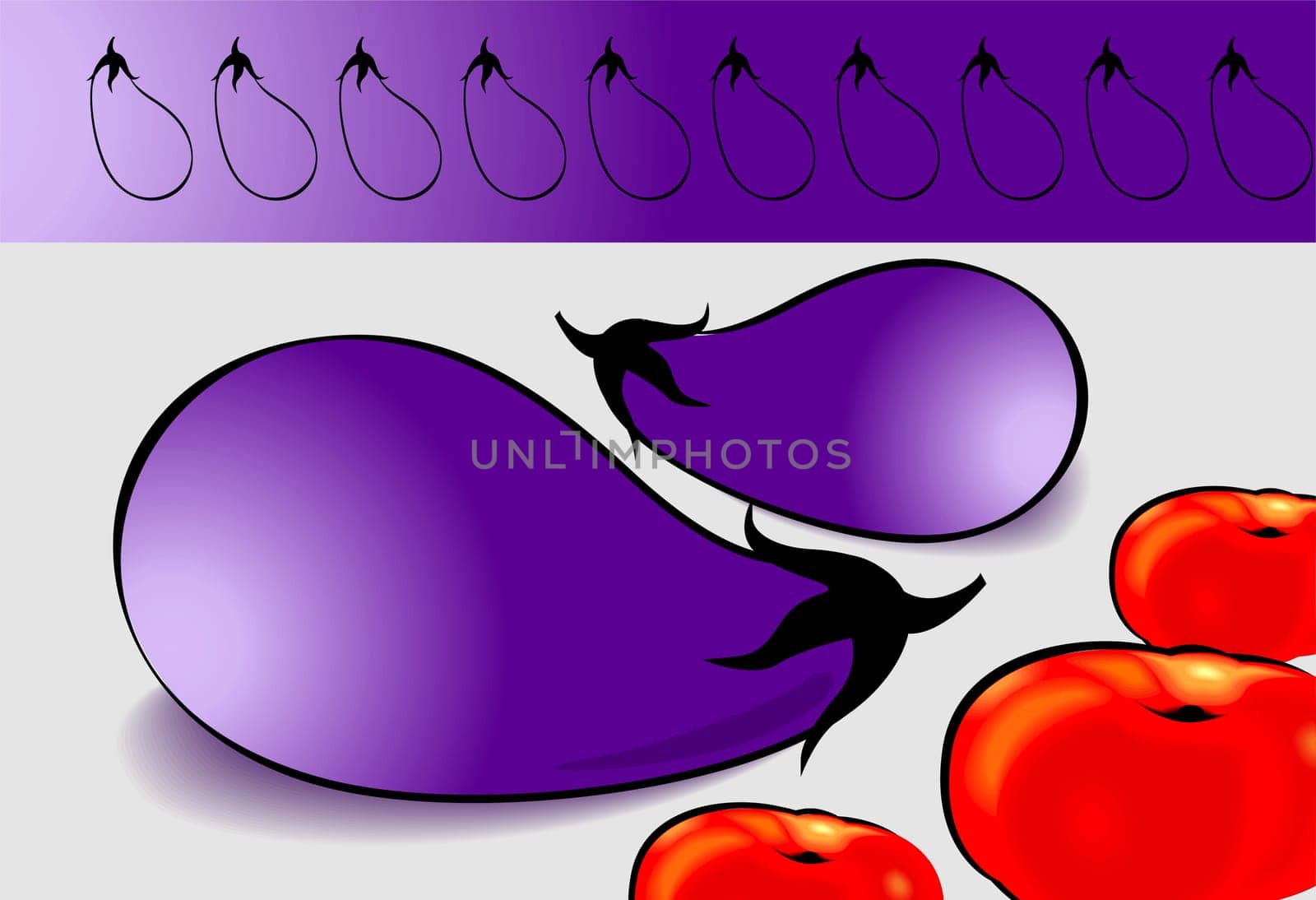 Illustration of a brinjal and tomato