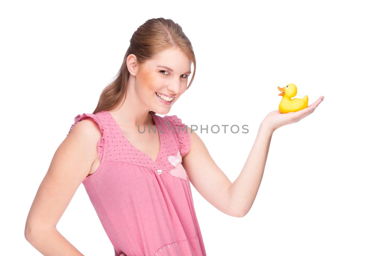Young woman with a rubber duck