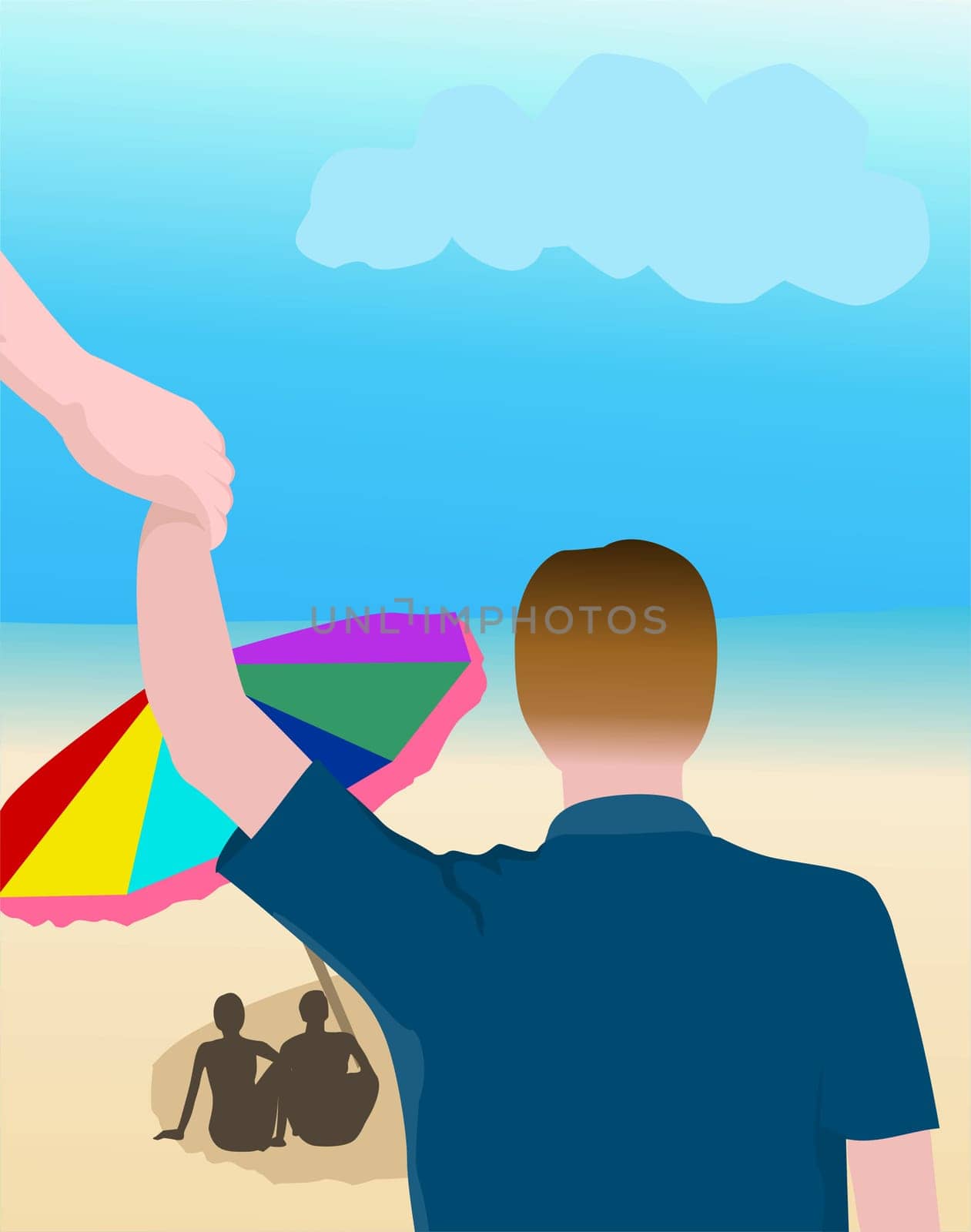 Illustration of a man umbrella