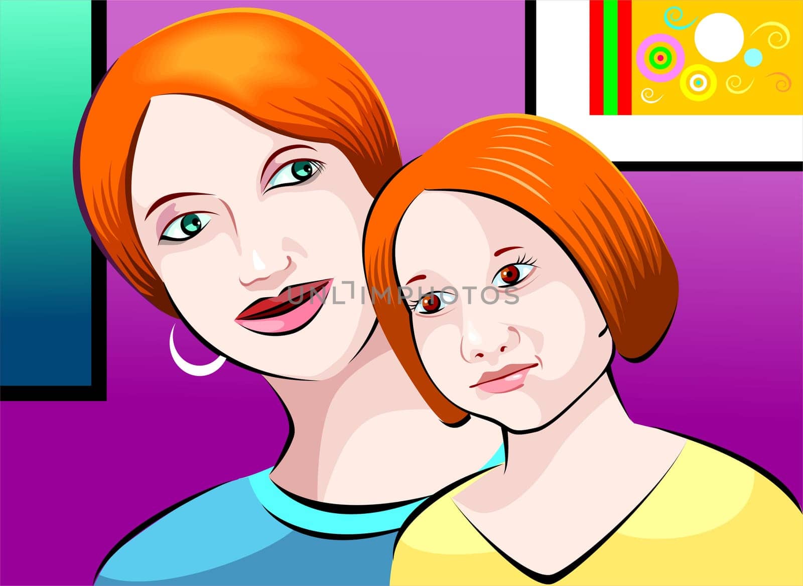Illustration of mother and daughter