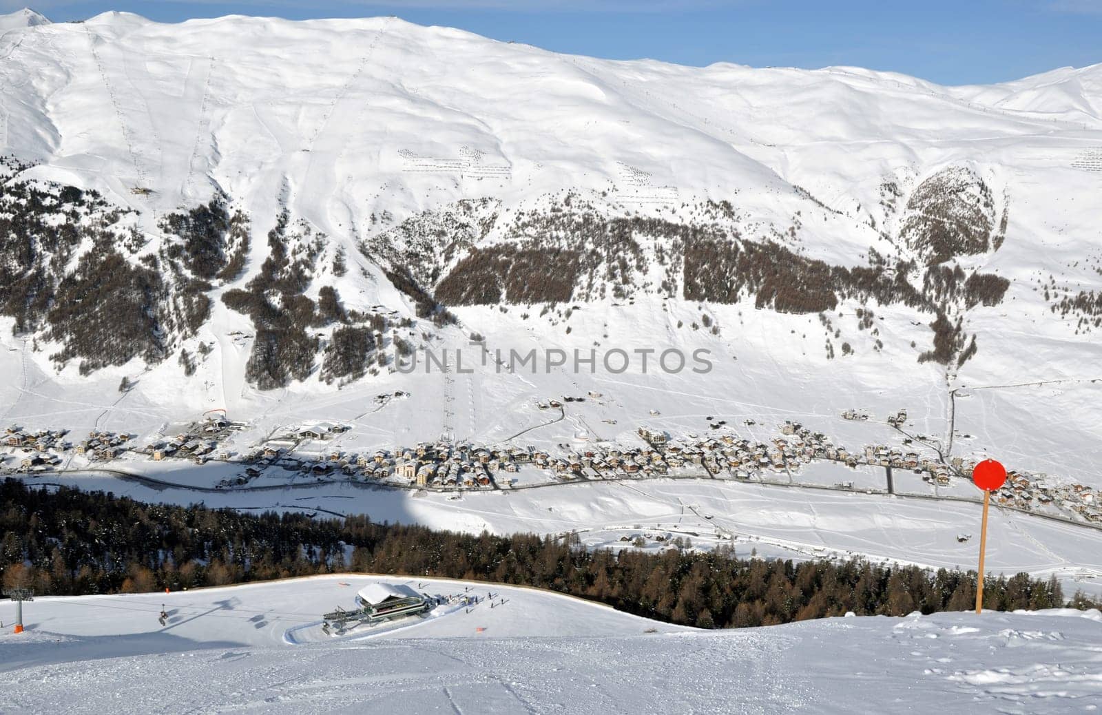 View down ski slope on chairlift station