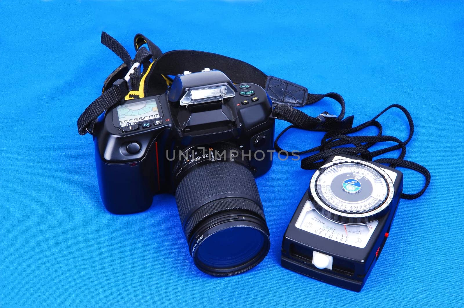 A DSL camera with light meter.