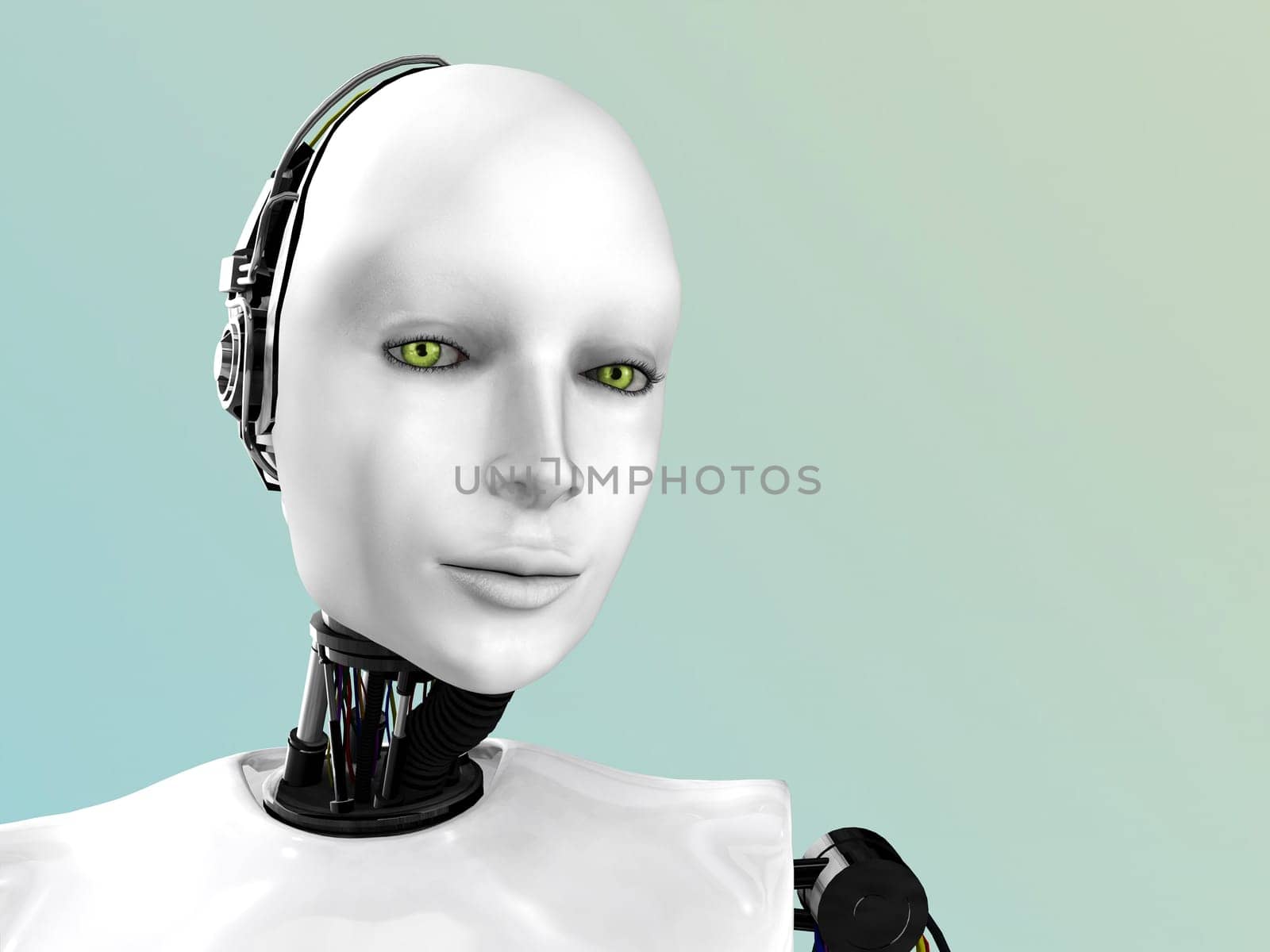The face of a robot woman.