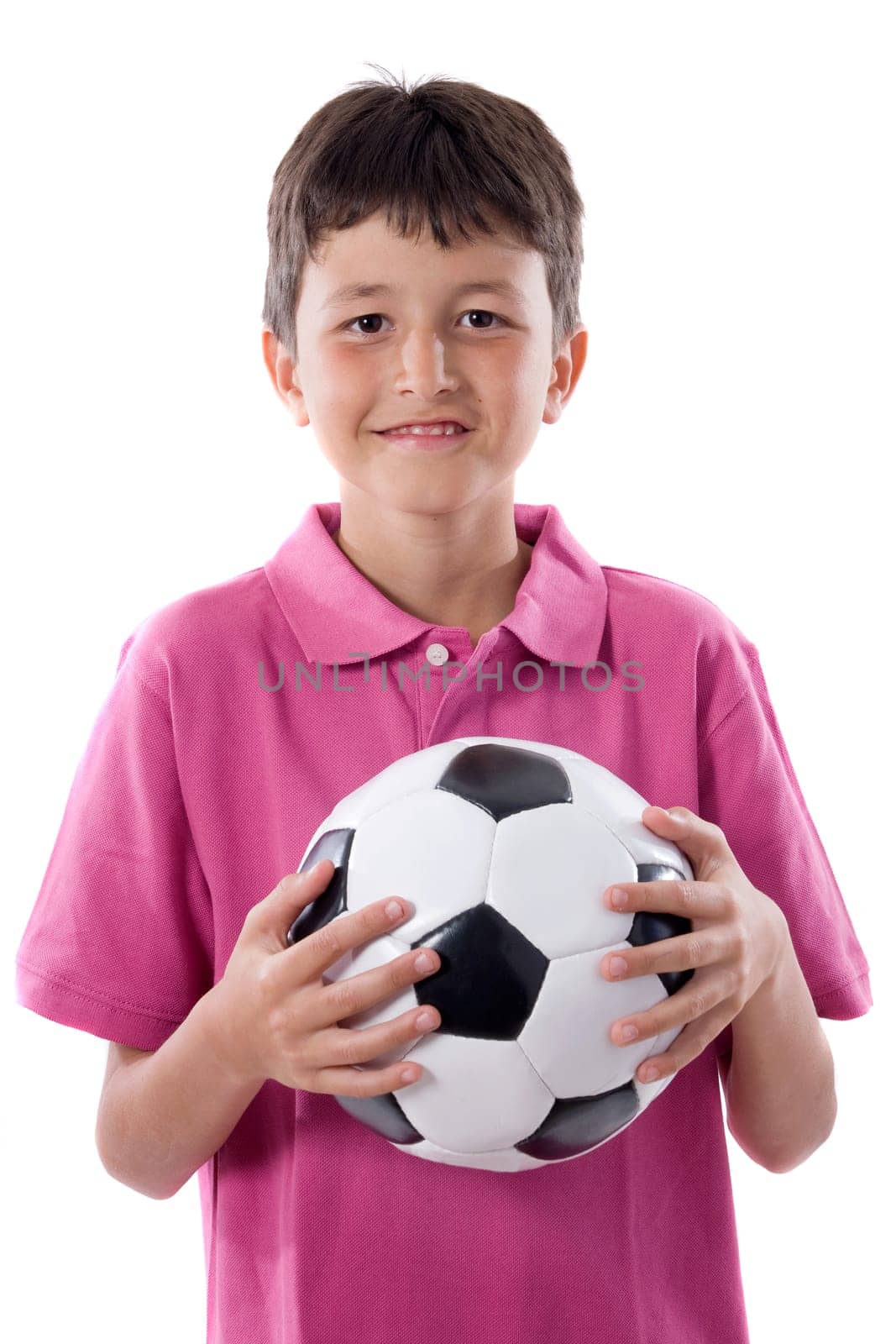 Happy boy holding soccer ball