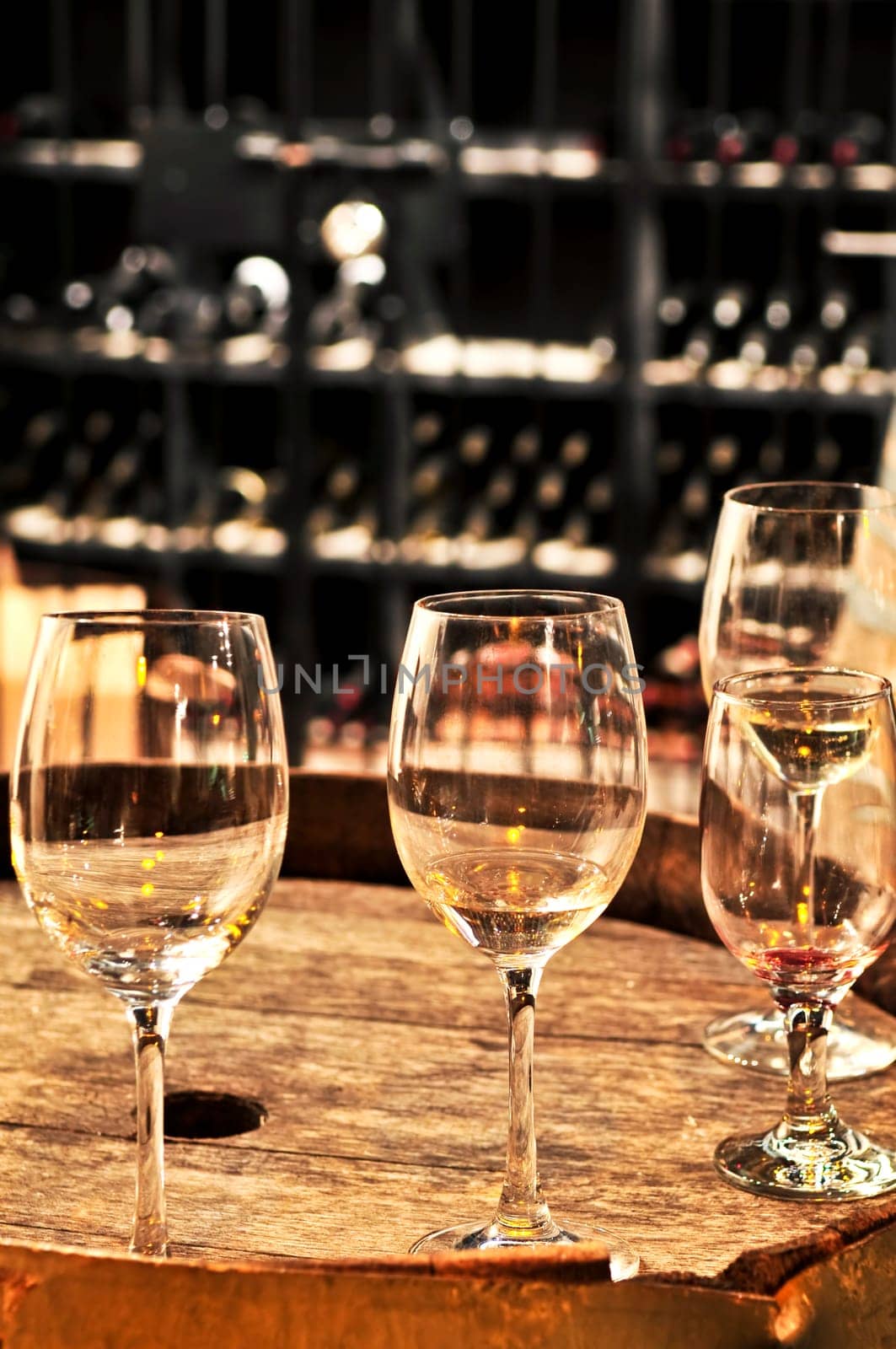 Wine  glasses and barrels