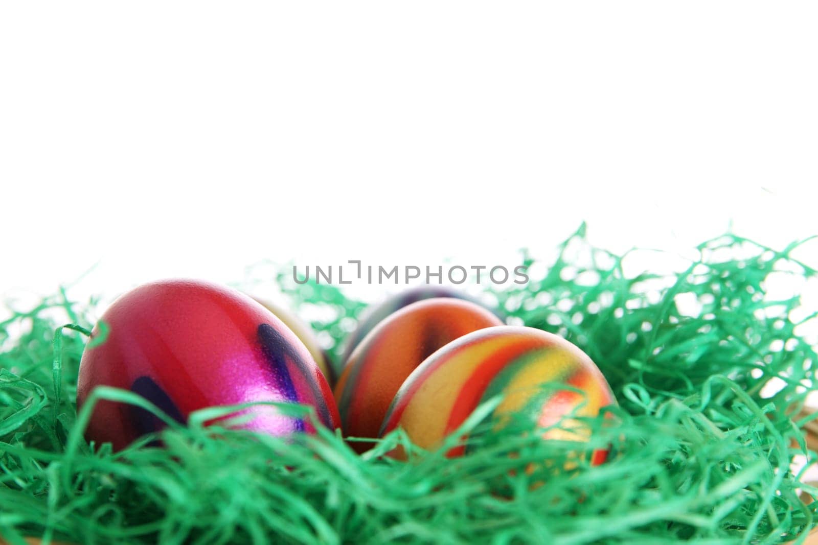 Colorful Easter eggs in the Easter basket