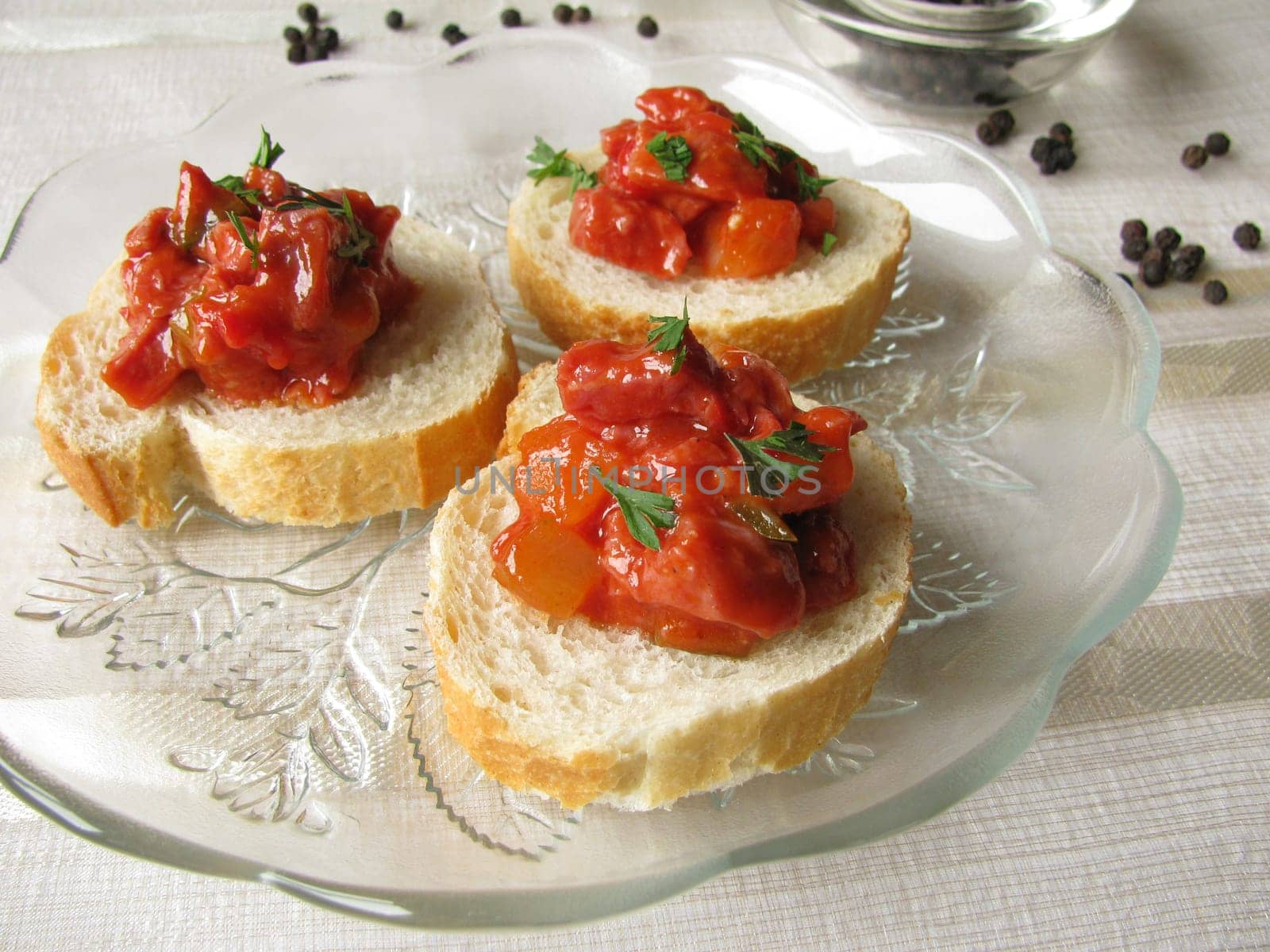 Baguette with beef salad