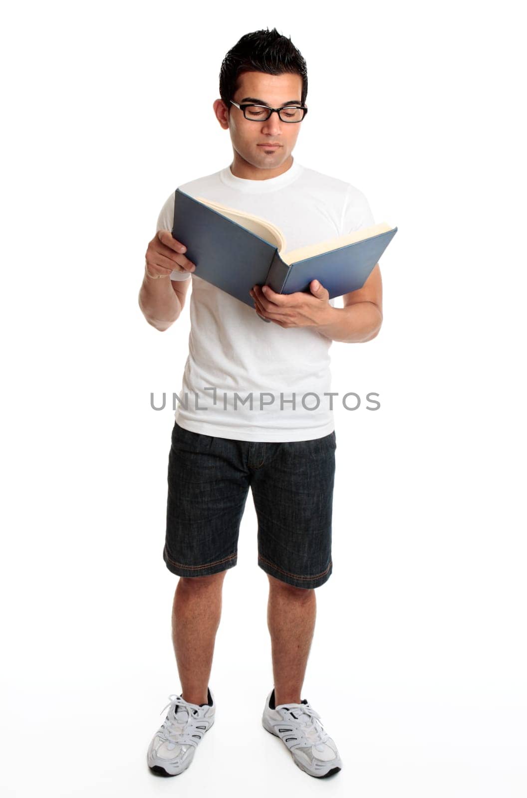 Man reading a hardcover book