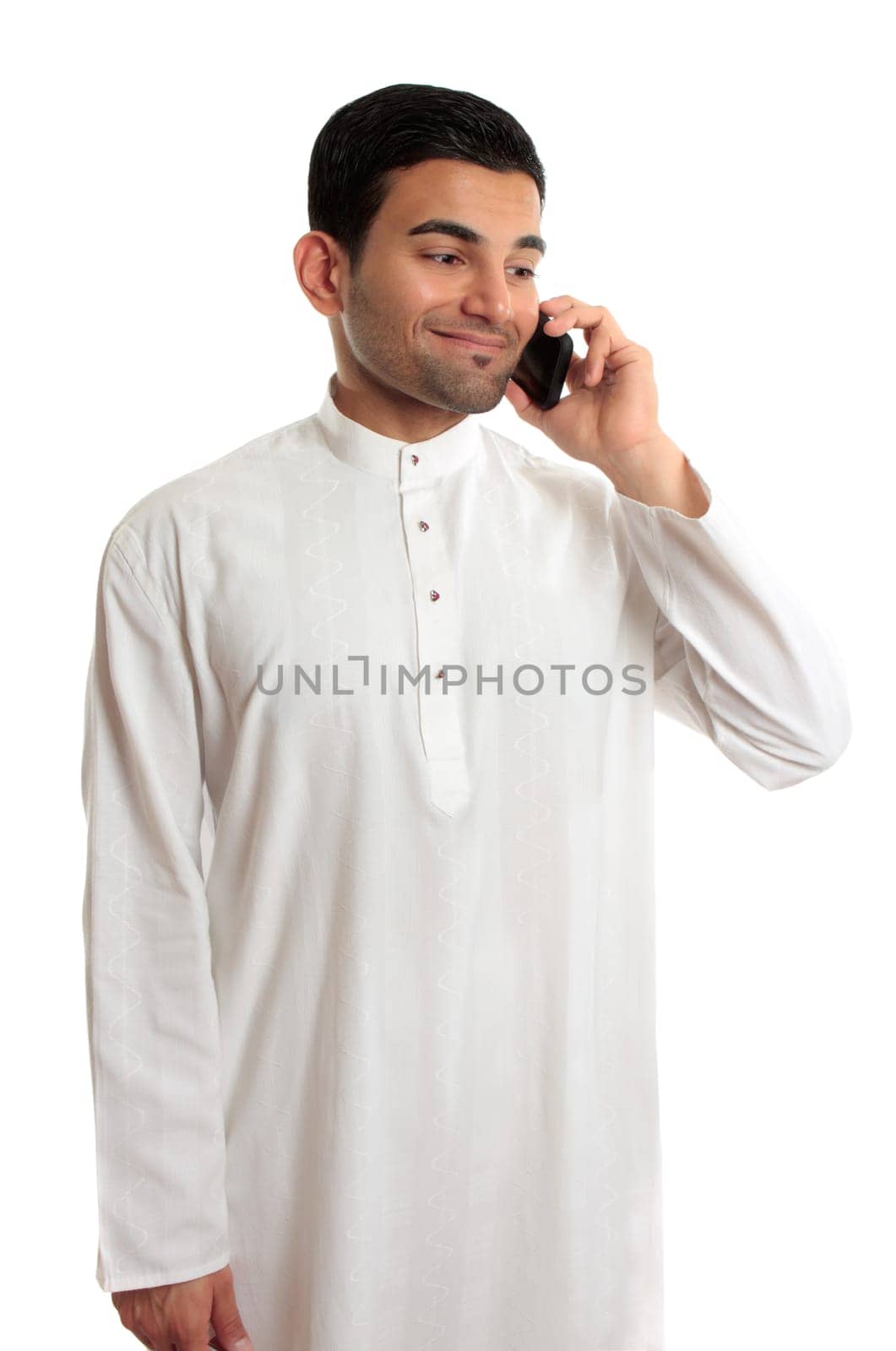 Midldle eastern ethnic man using mobile phone
