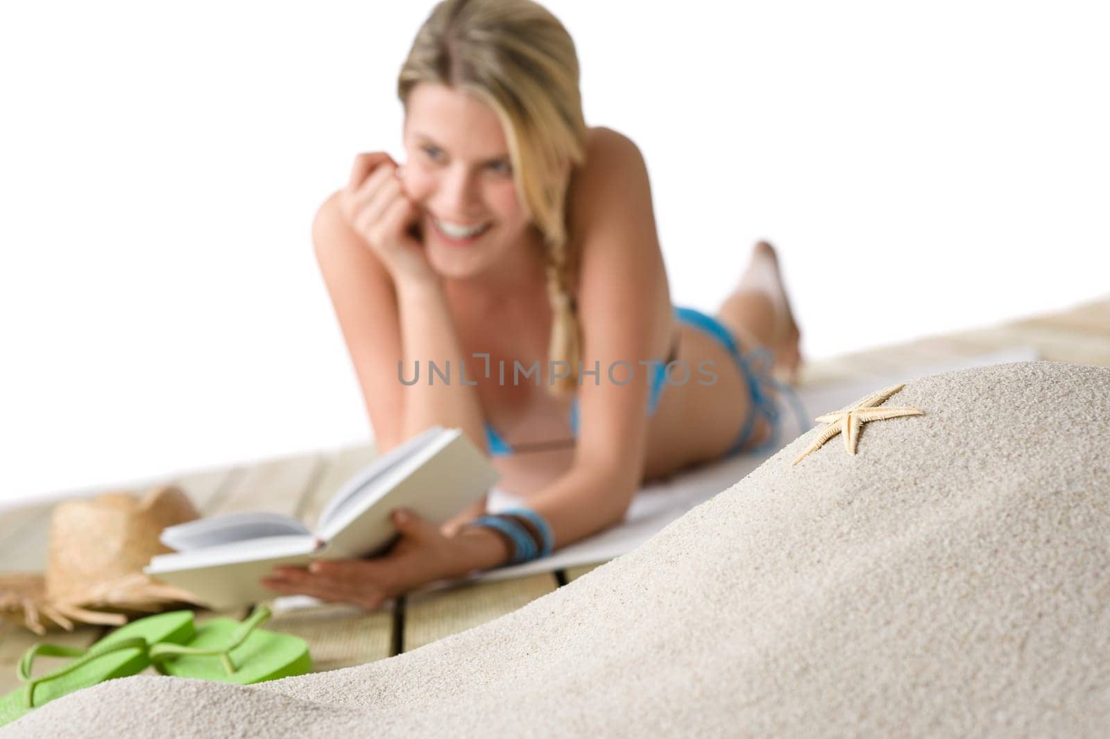 Beach - Happy woman relax with book