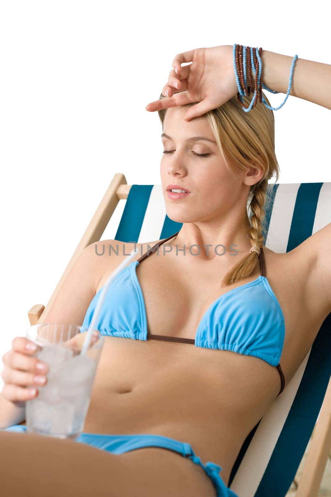 Beach - Happy woman in bikini with drink