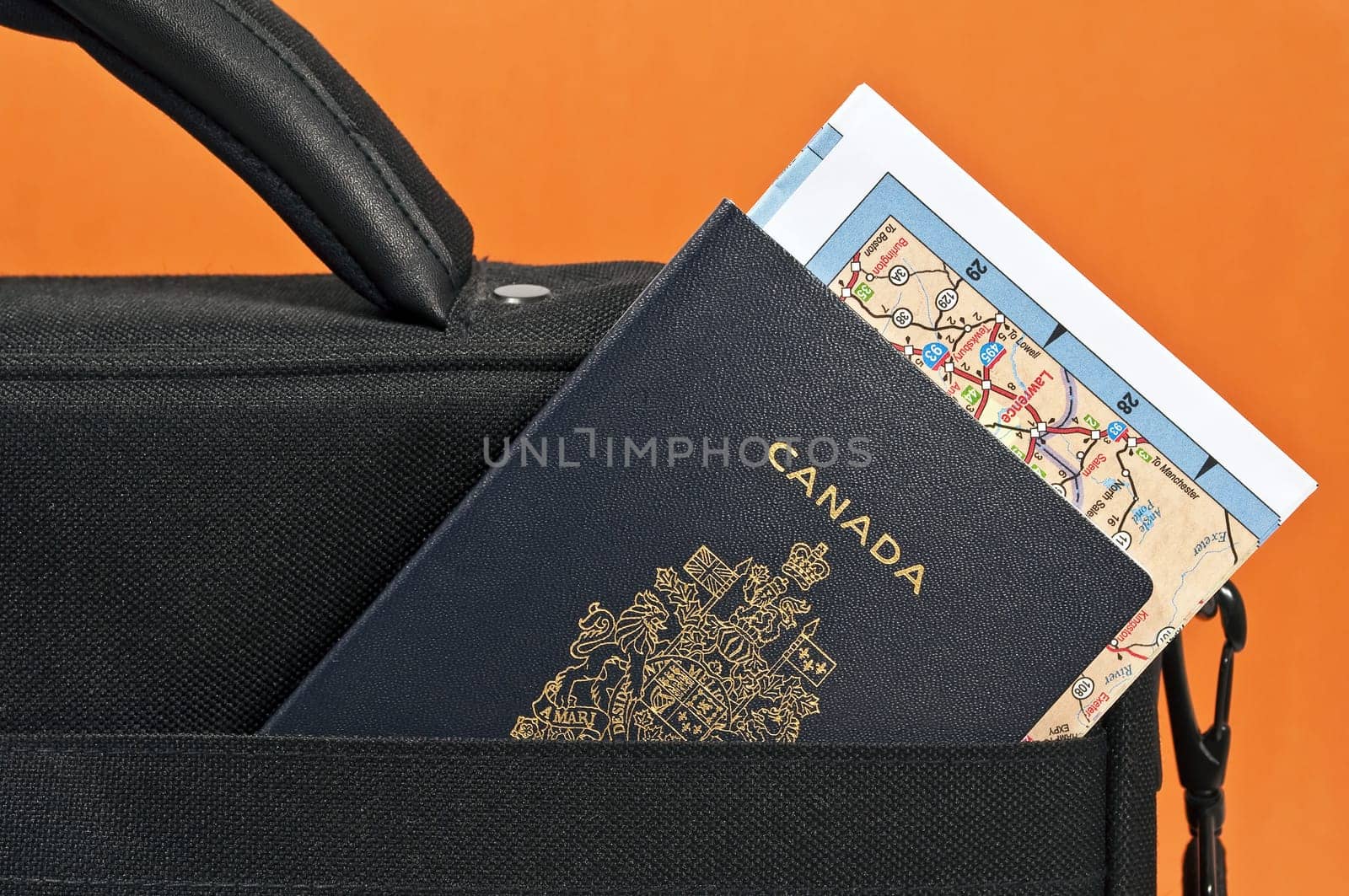 Canadian passport and map.