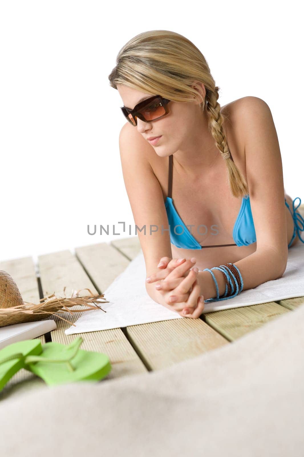 Beach - Happy woman relax lying down