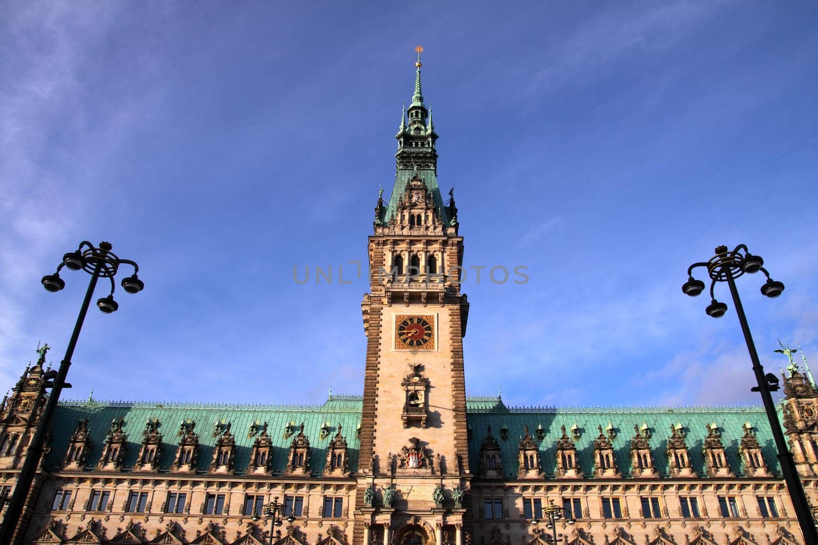 Hamburg City Hall in the morning sun