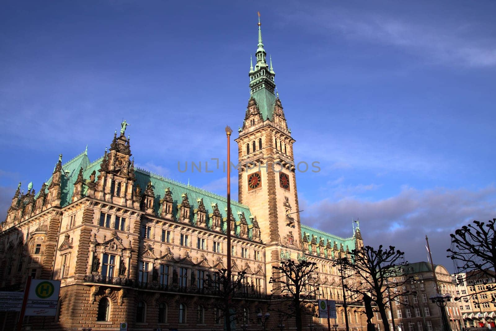 Hamburg City Hall in the morning sun