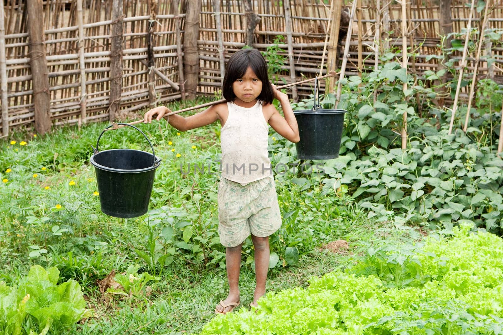 asian girl fetches water