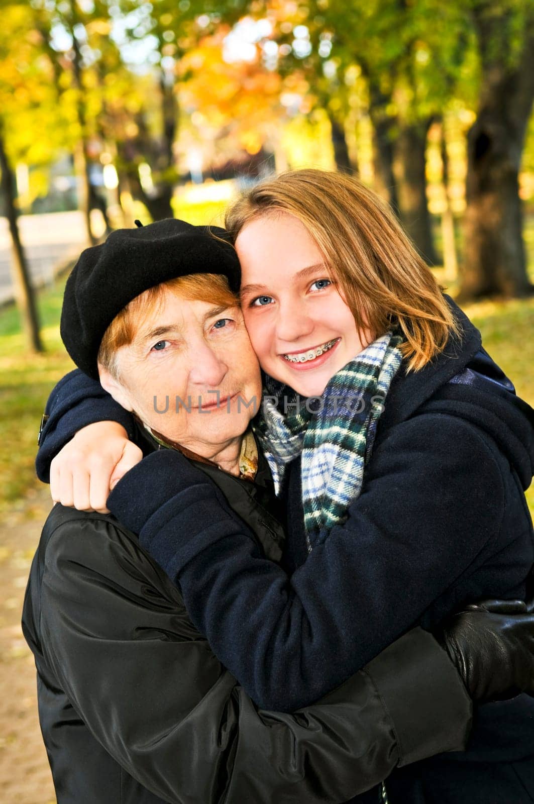 Granddaughter hugging grandmother