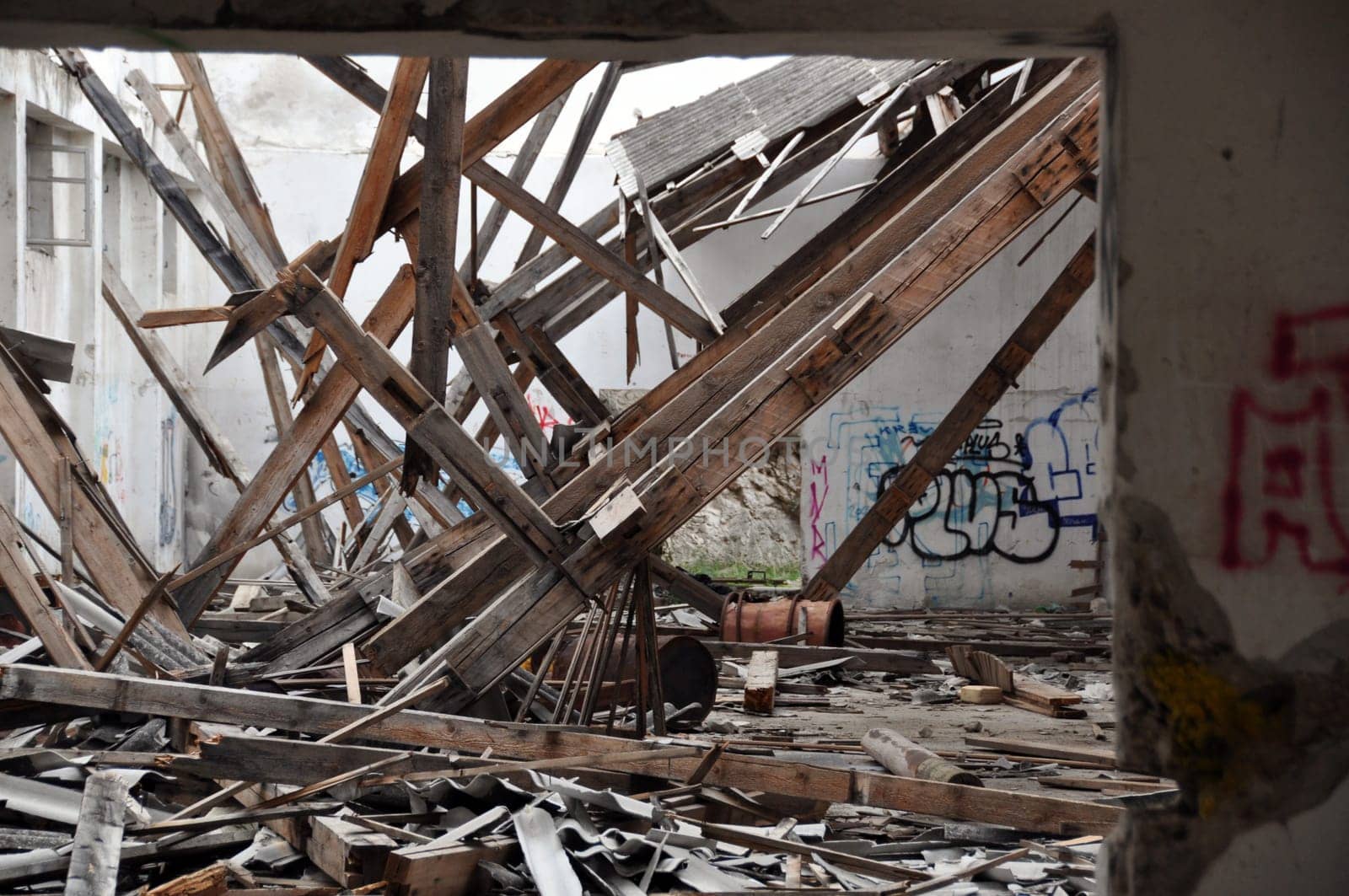 Rundown ruins of a factory building
