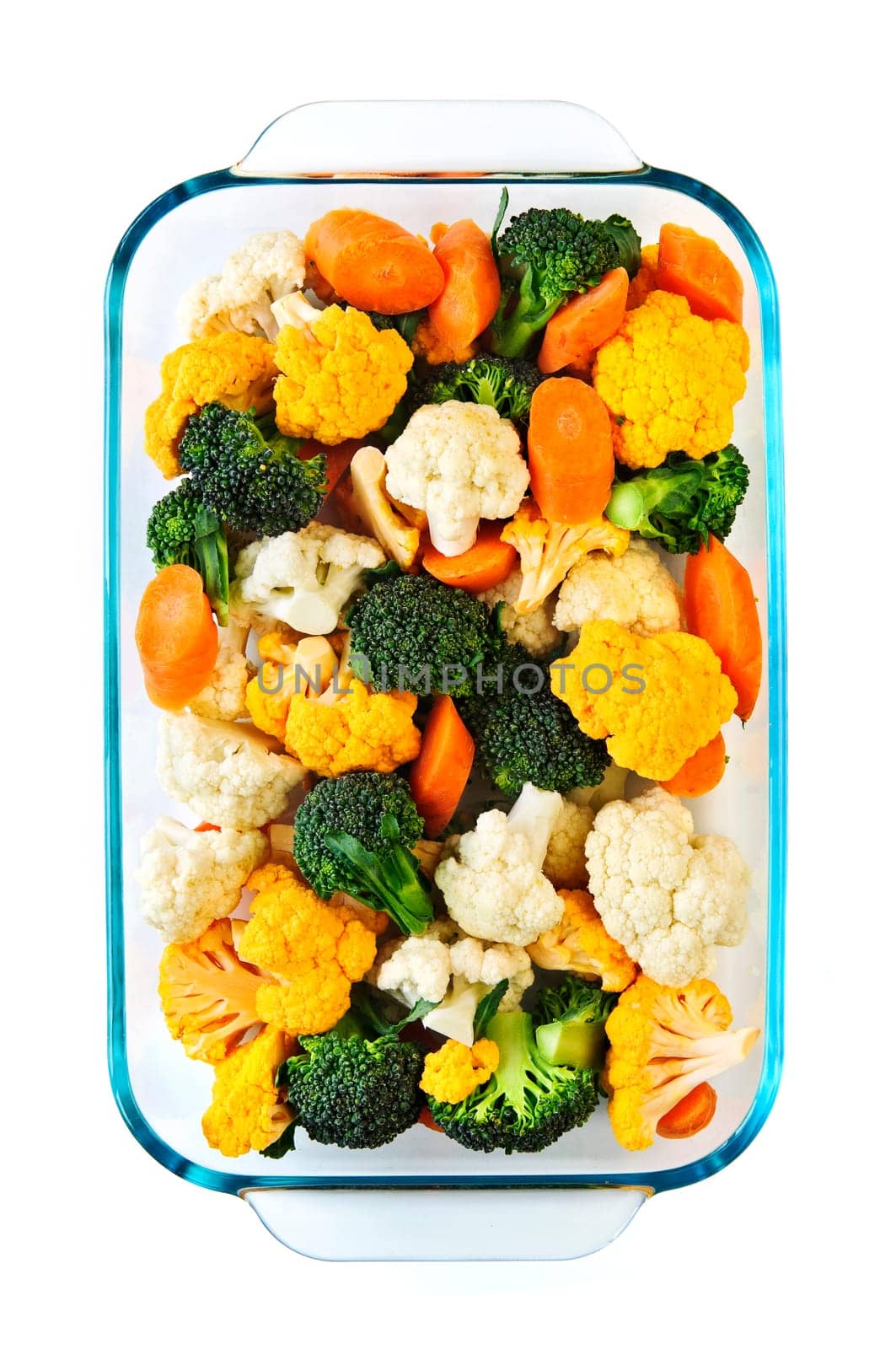 Raw vegetables in baking dish