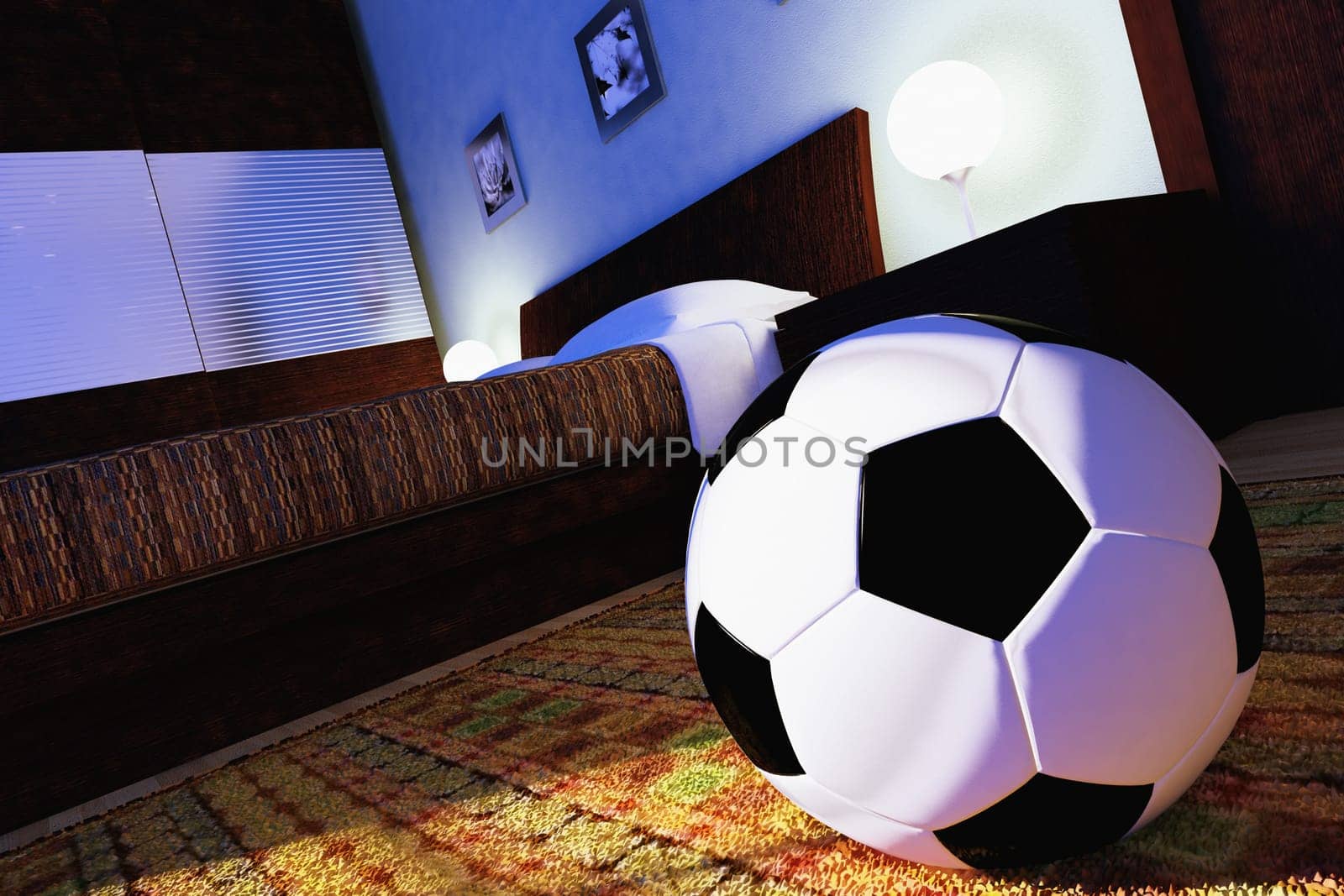 soccer ball in a bedroom