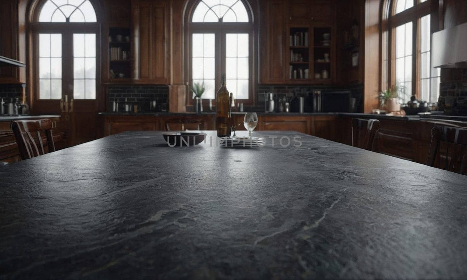 Professional design background with expensive black granite. Dark stone table by NeuroSky