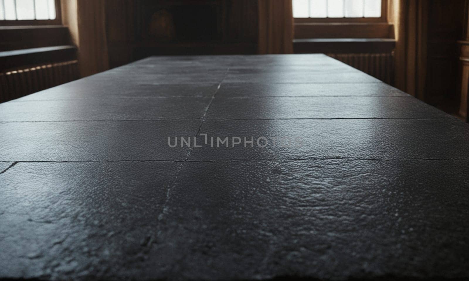 Professional design background with expensive black granite. Dark stone table with elements. High quality illustration