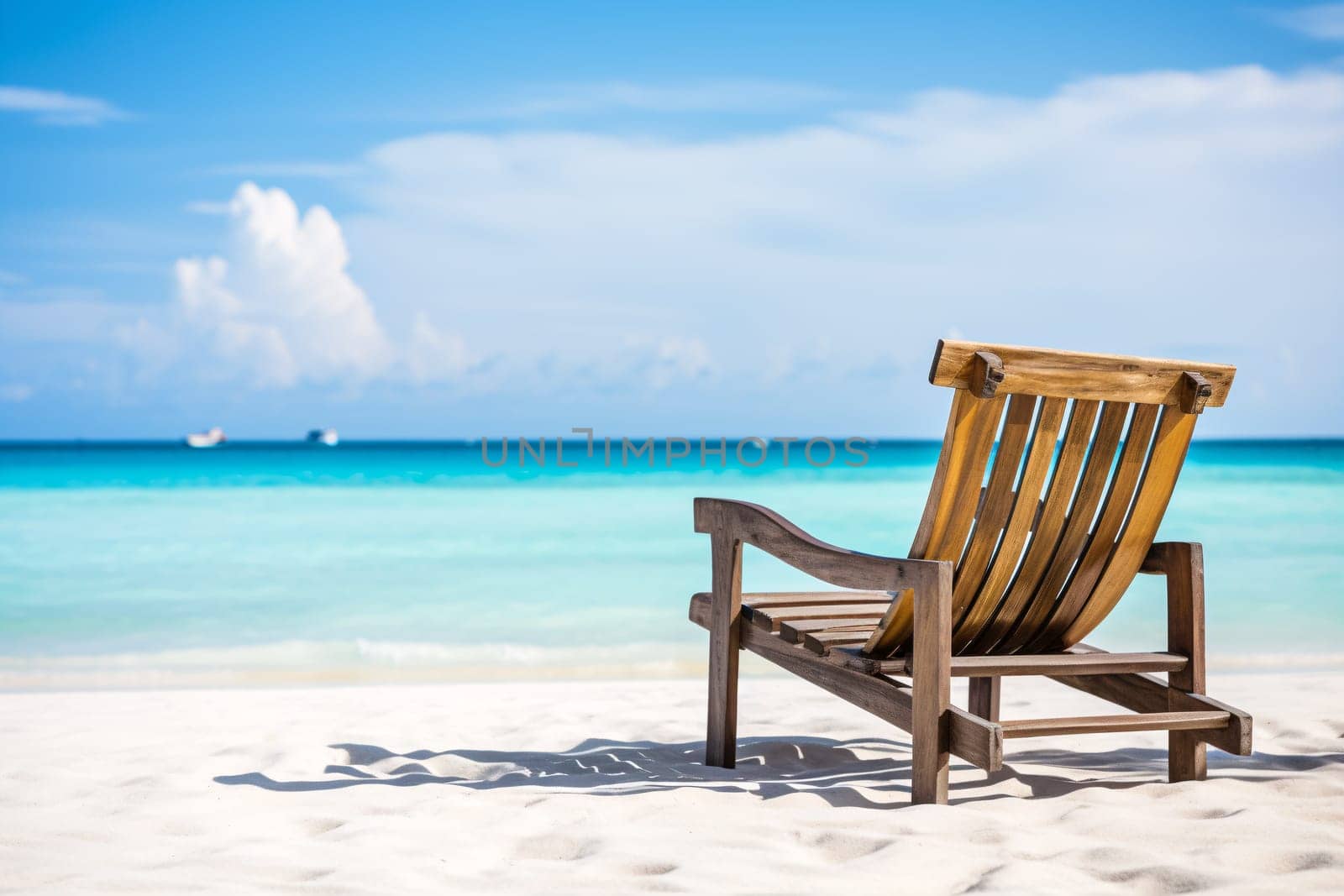 two wooden chairs in a tropical beach environment - AI generative