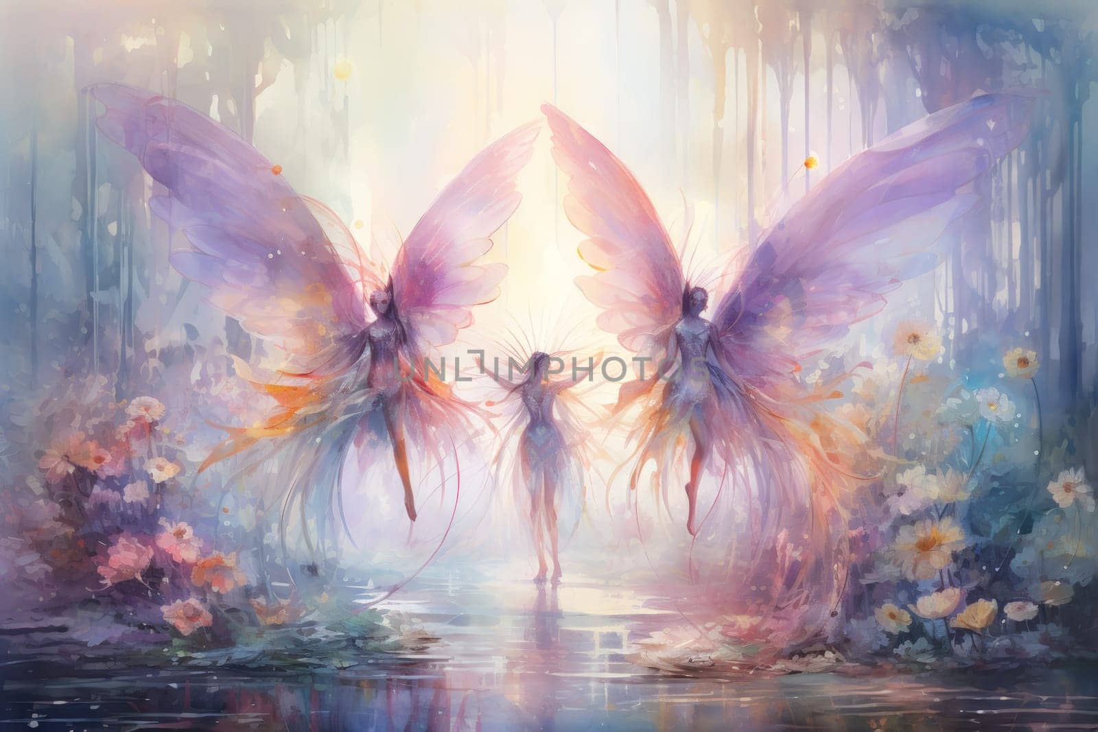 In a mystical realm filled with enchantment and wonder, luminescent fairies gracefully dance through the air, their iridescent wings shimmering with a kaleidoscope of colors.