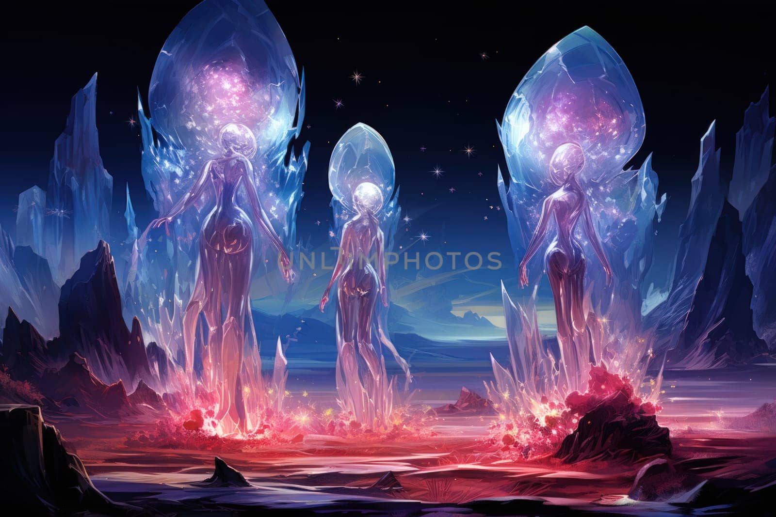 Step into the realm of fantasy and behold the enigmatic presence of mysterious crystalline beings.